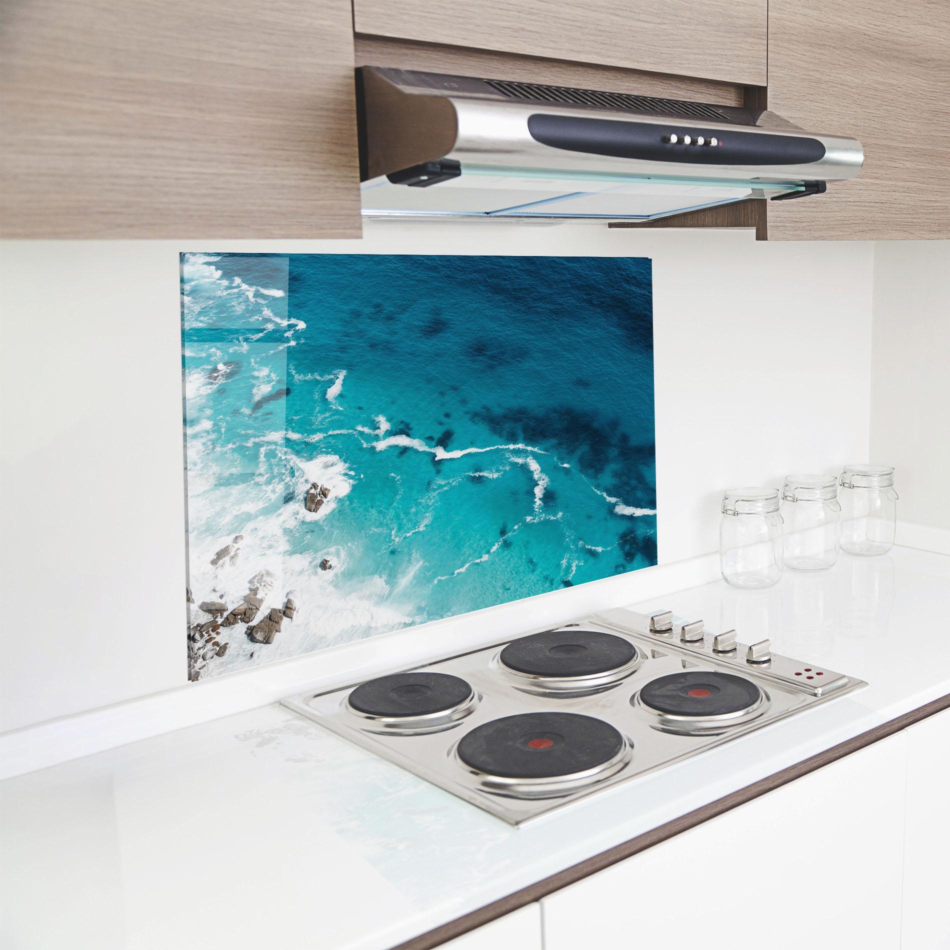 Panou Sticla Bucatarie Blue Water Beach mockup 8