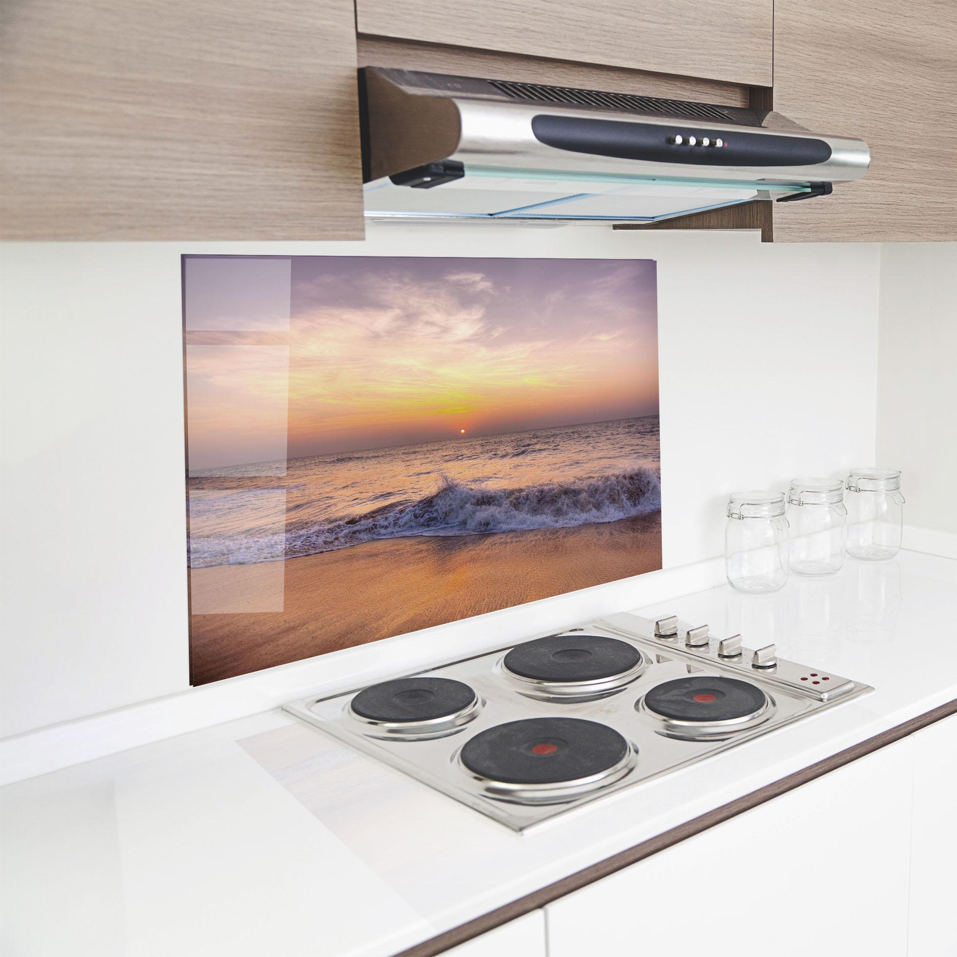 Panou Sticla Bucatarie Purple Sky Beach mockup 8