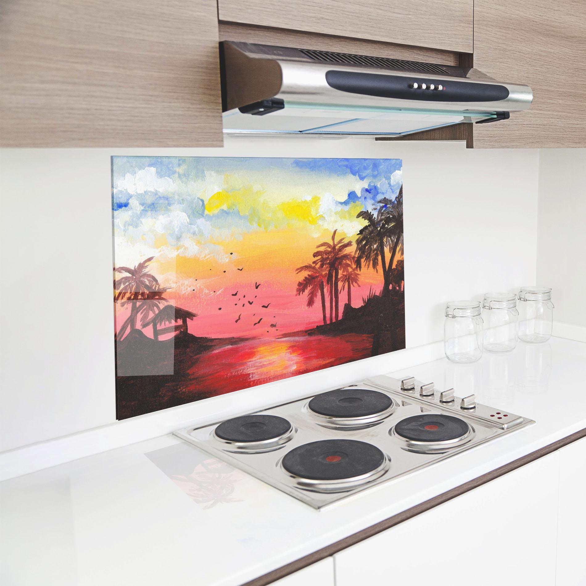 Panou Sticla Bucatarie Sunset Gouache Painting mockup 8