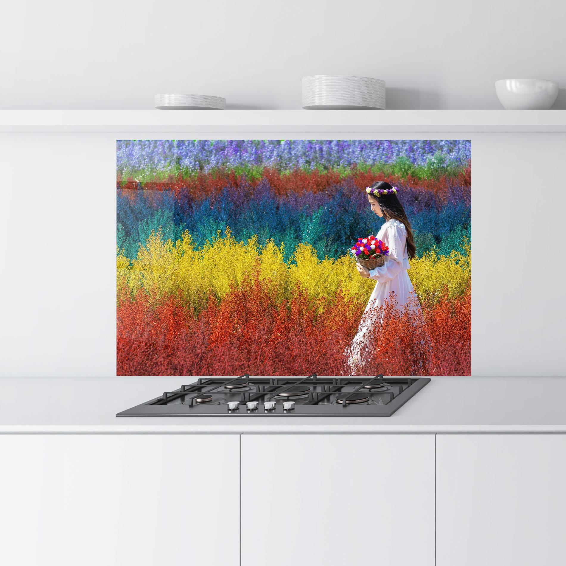 Panou Sticla Bucatarie Holding Spring Flowers mockup 9