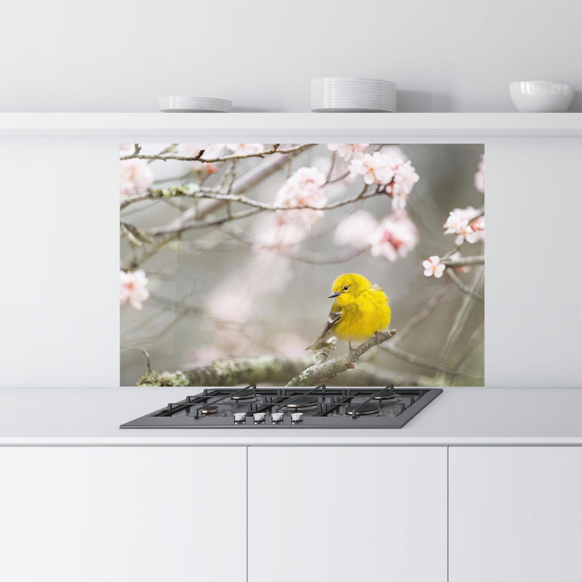 Panou Sticla Bucatarie Pretty Spring Yellow Bird mockup 9