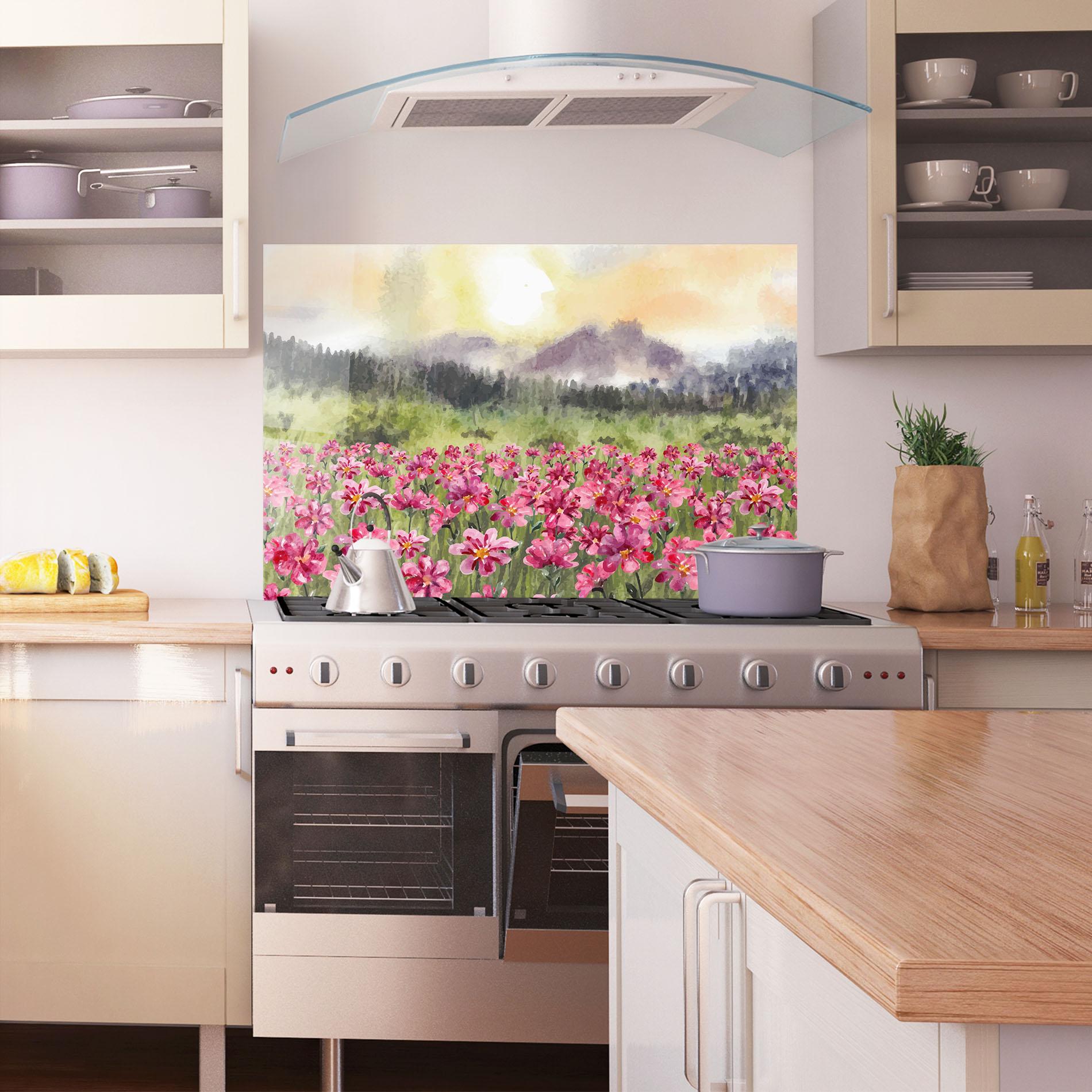 Panou Sticla Bucatarie Pink Flower Spring mockup 1