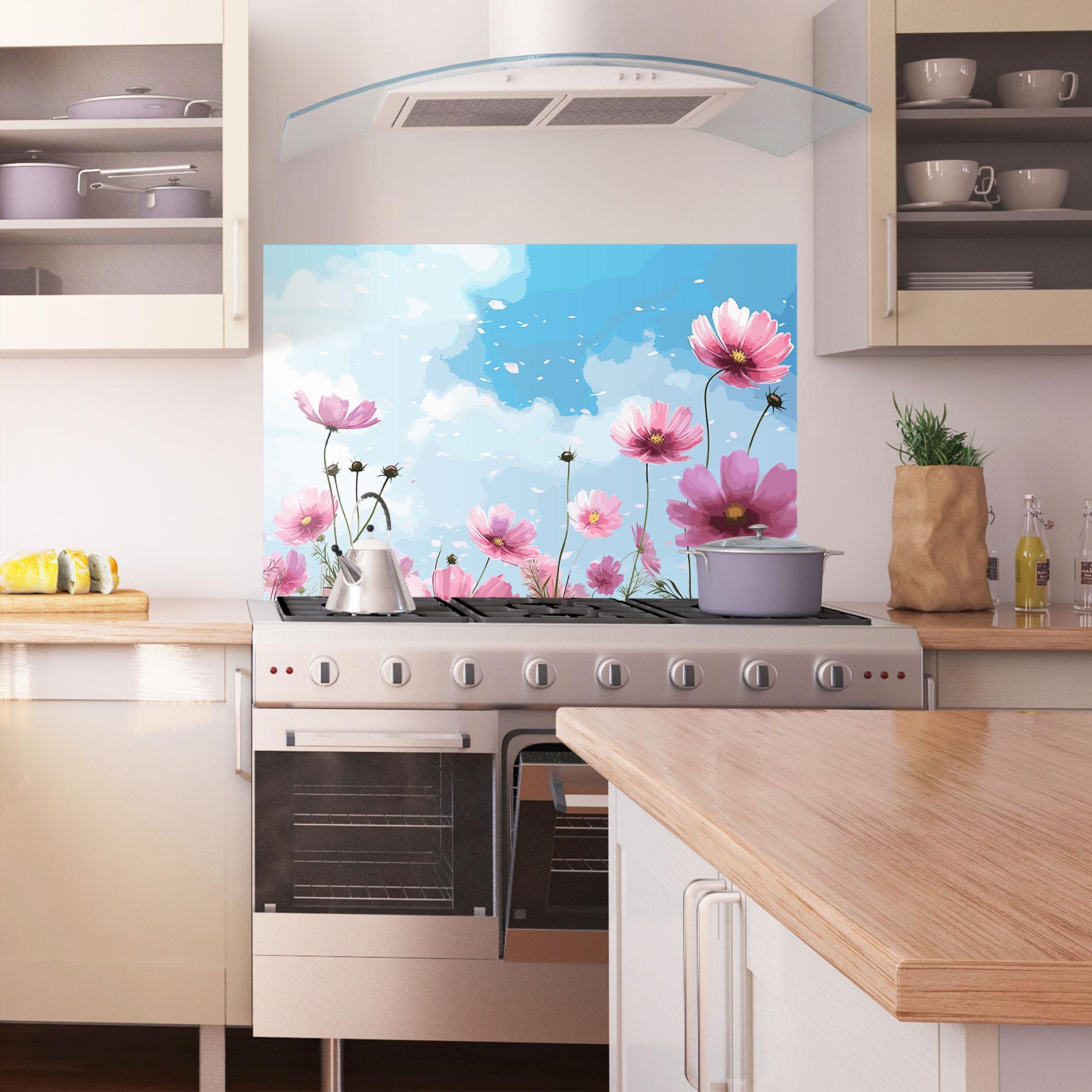 Panou Sticla Bucatarie Pink Flowers Spring mockup 1