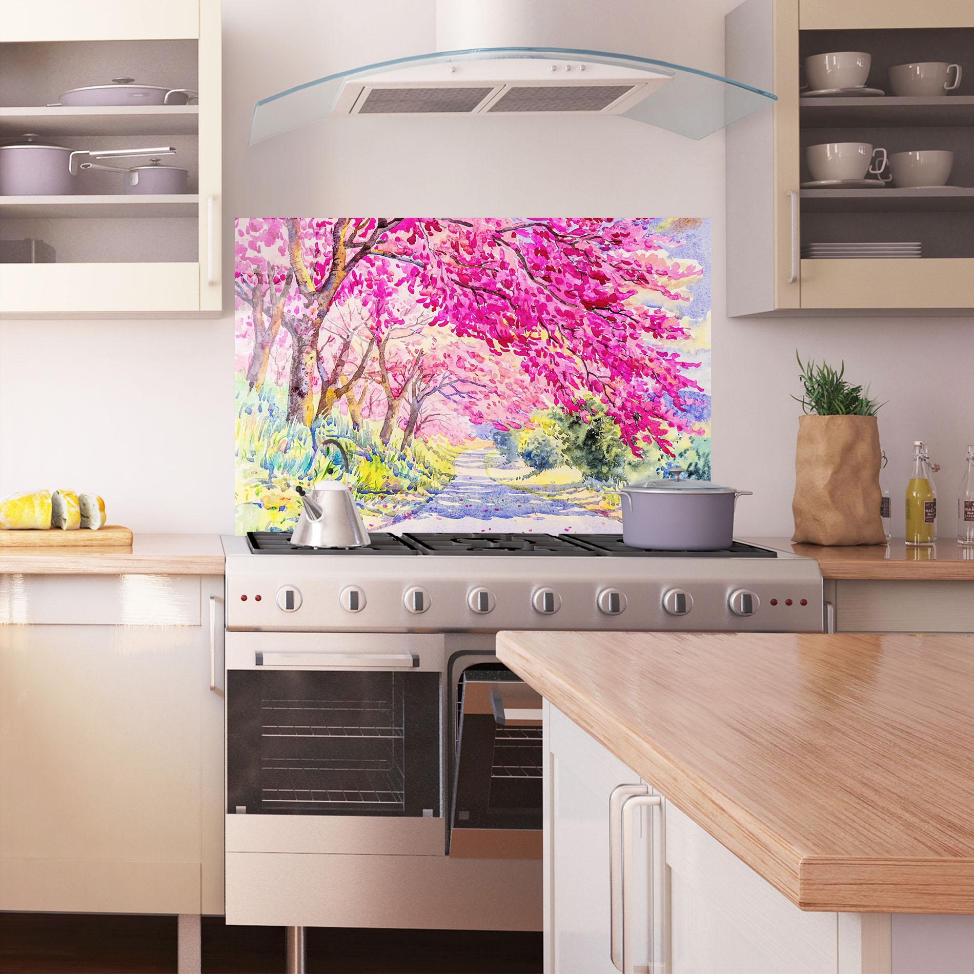 Panou Sticla Bucatarie Pink Trees Art mockup 1