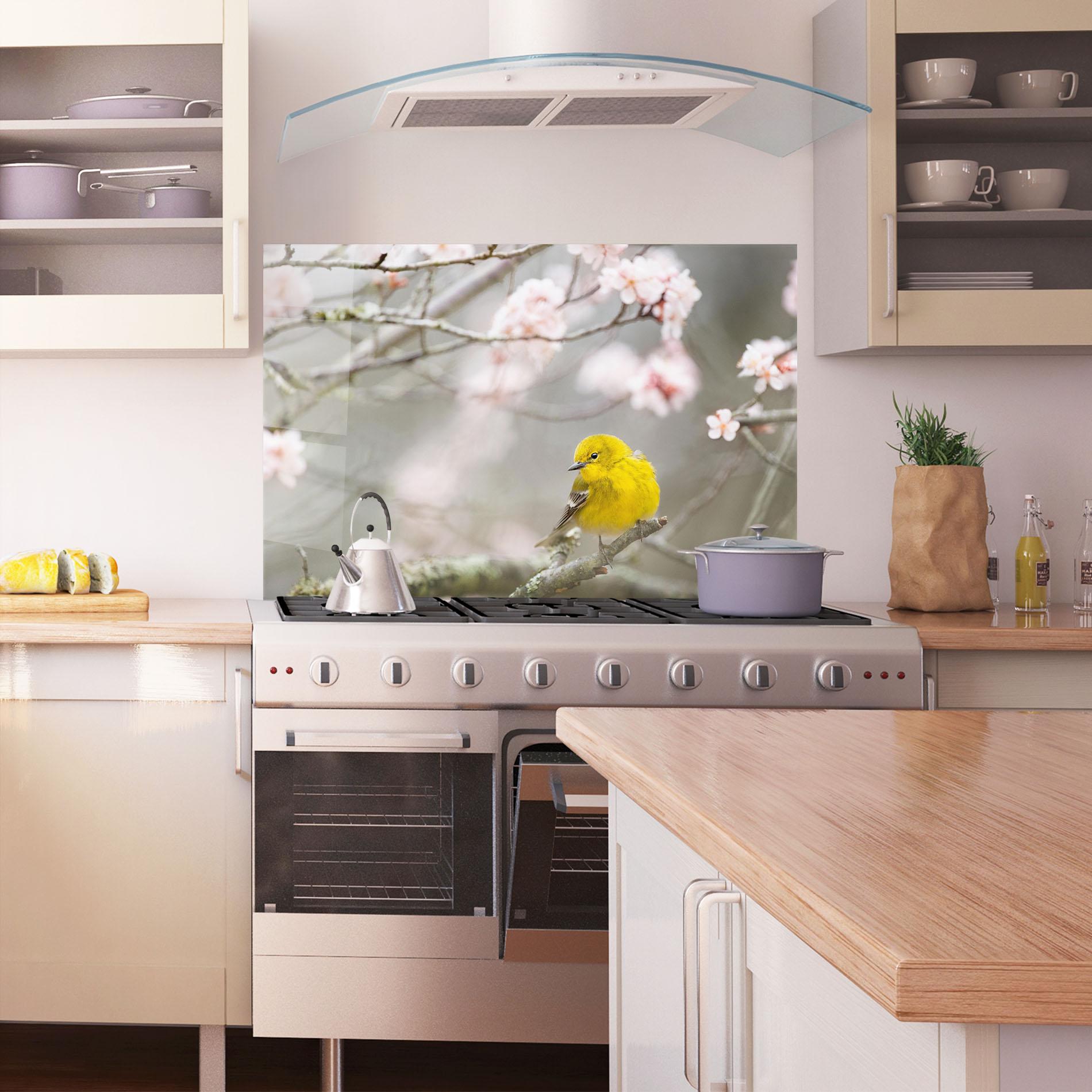 Panou Sticla Bucatarie Pretty Spring Yellow Bird mockup 1