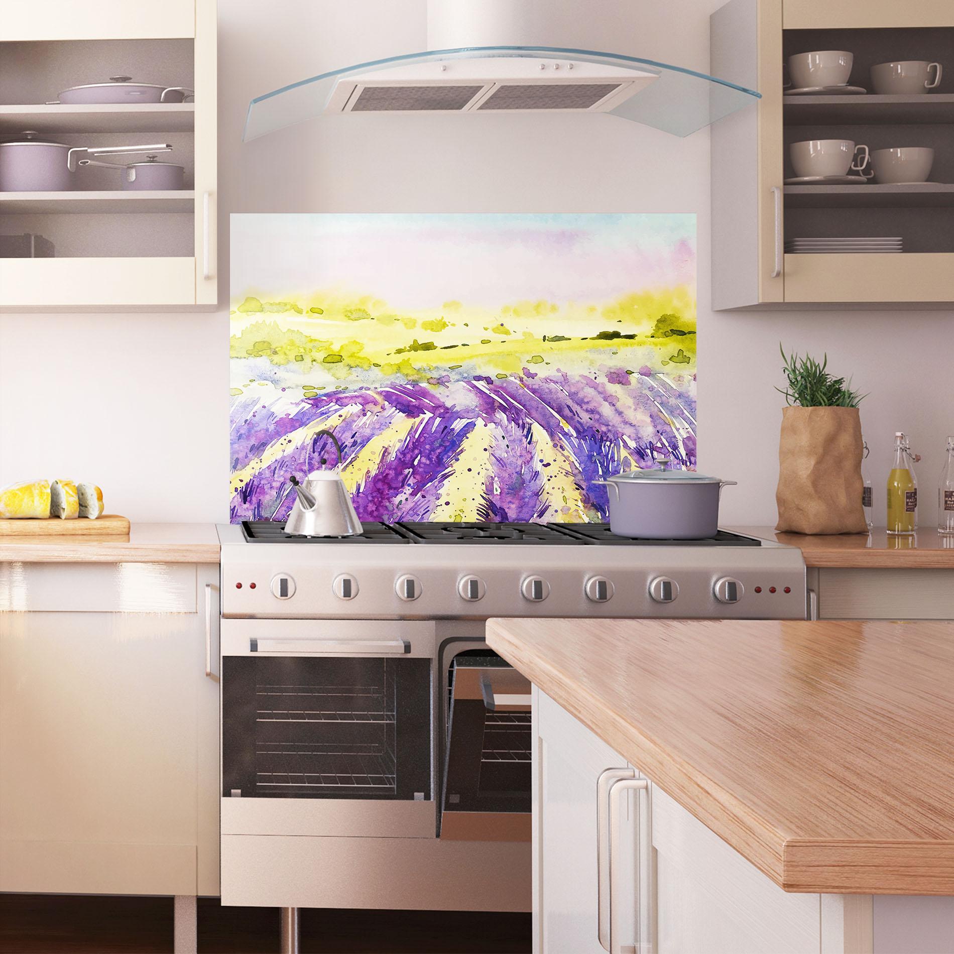 Panou Sticla Bucatarie Purple Spring Field mockup 1