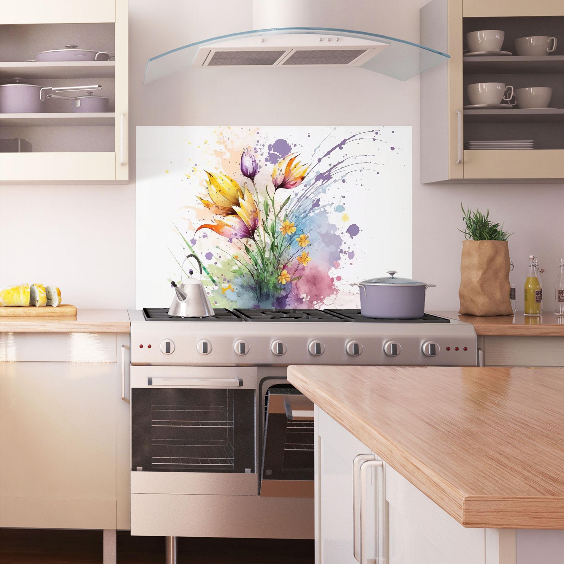 Panou Sticla Bucatarie Purple Yellow Spring mockup 1