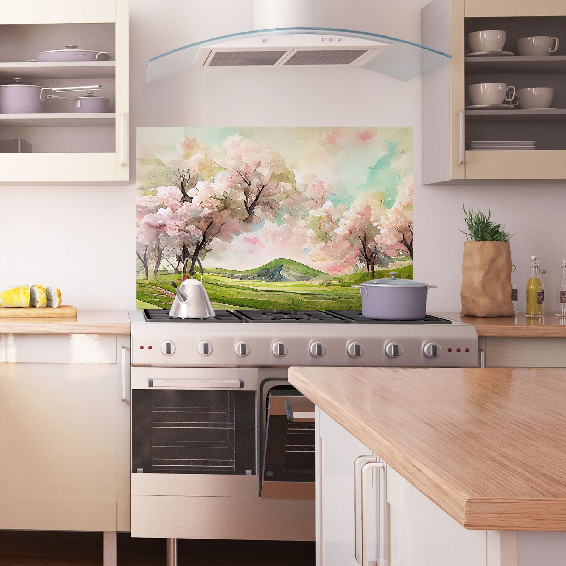 Panou Sticla Bucatarie Spring Pink Trees mockup 1