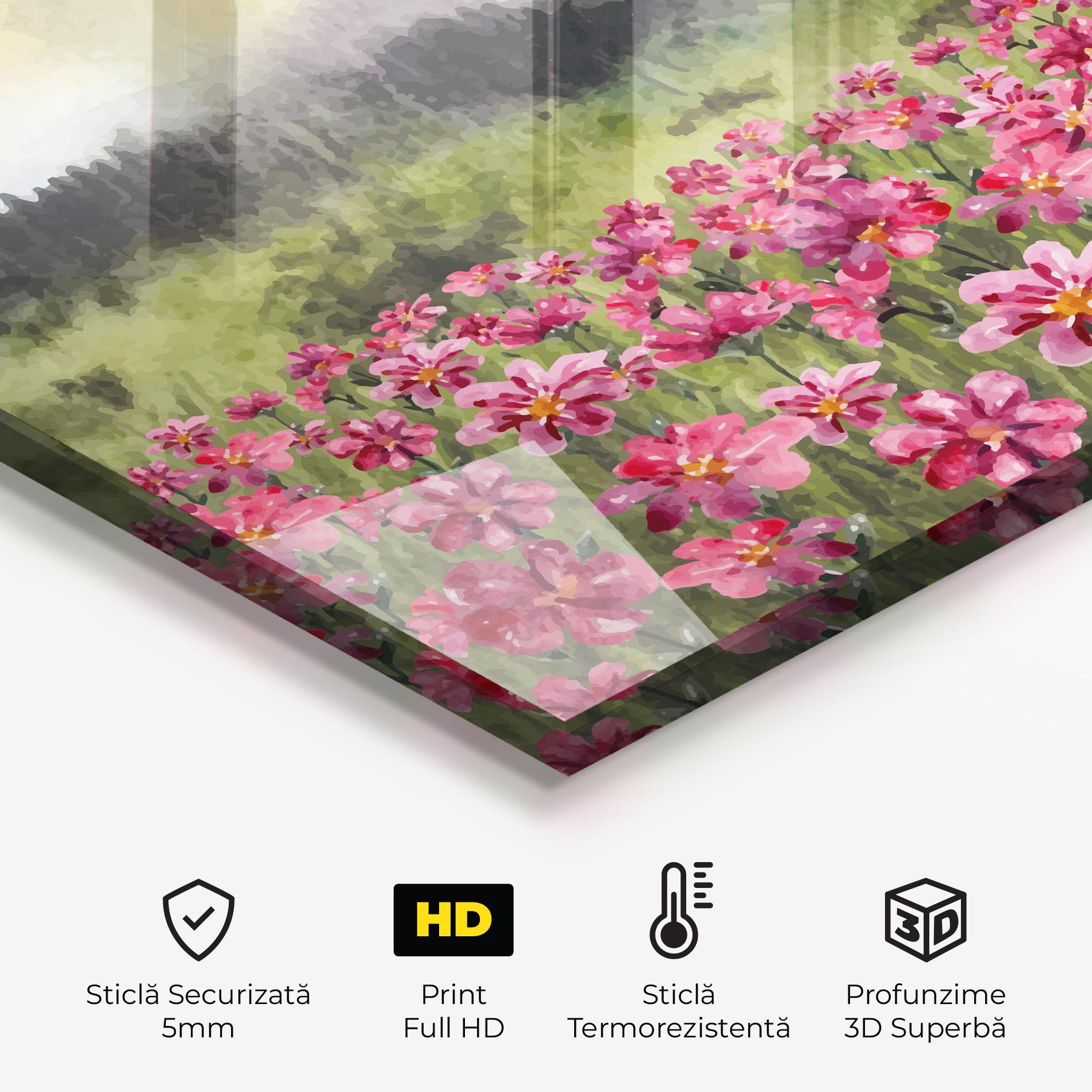 Panou Sticla Bucatarie Pink Flower Spring mockup 2