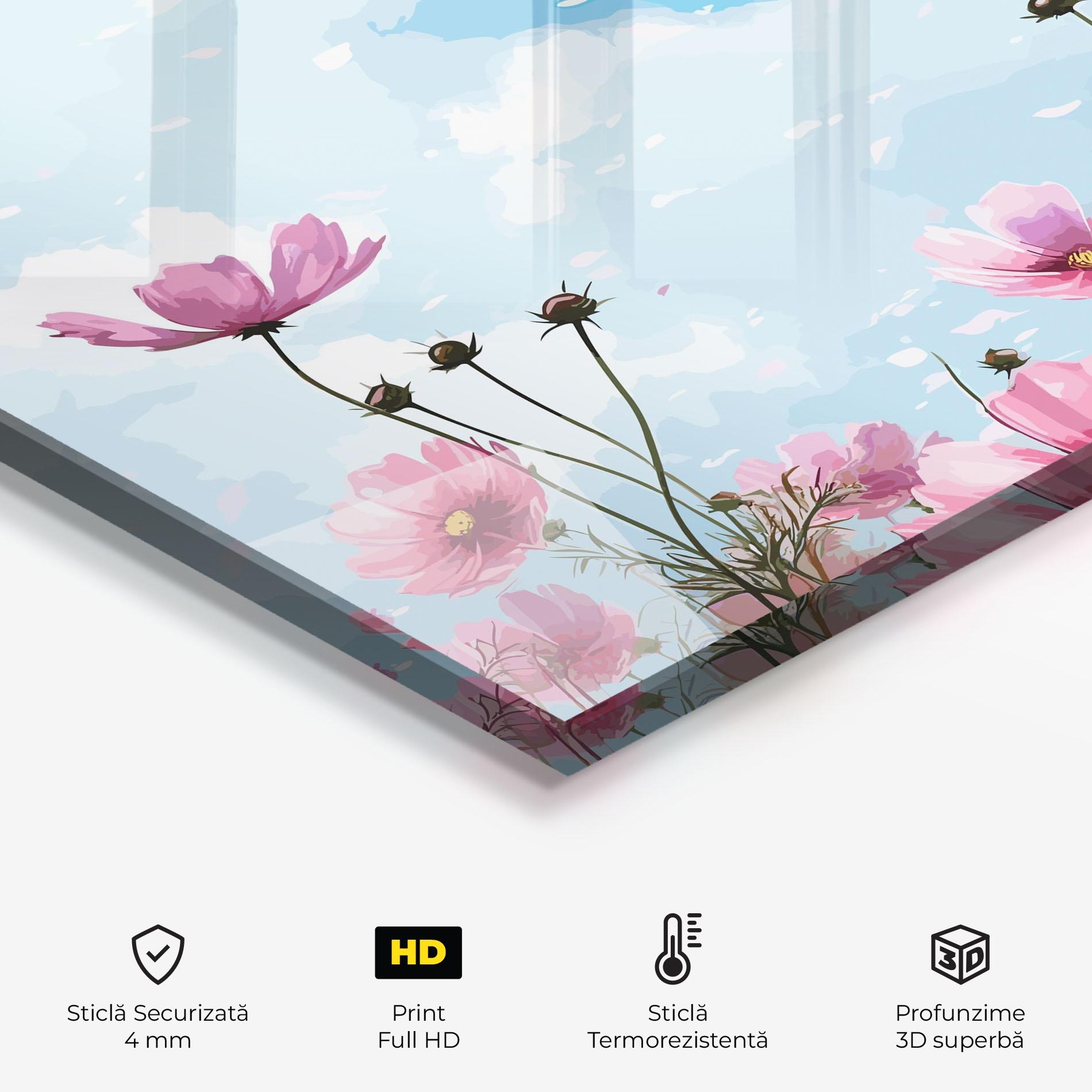 Panou Sticla Bucatarie Pink Flowers Spring mockup 2