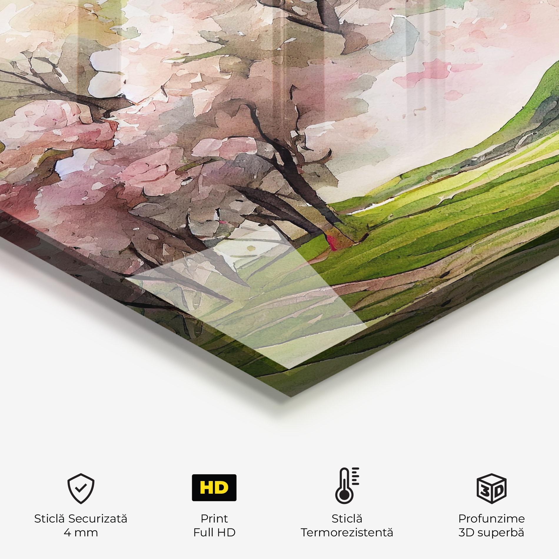 Panou Sticla Bucatarie Spring Pink Trees mockup 2