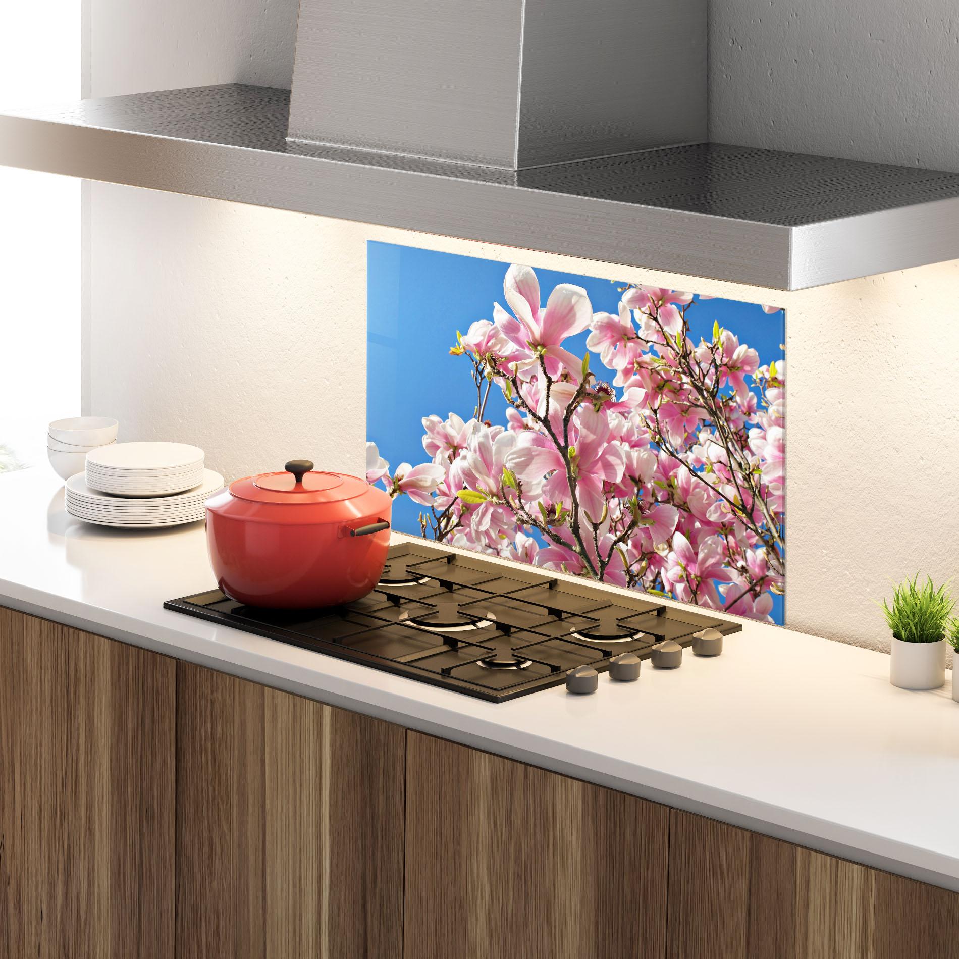 Panou Sticla Bucatarie Beautiful Pink Chinese Tree mockup 4