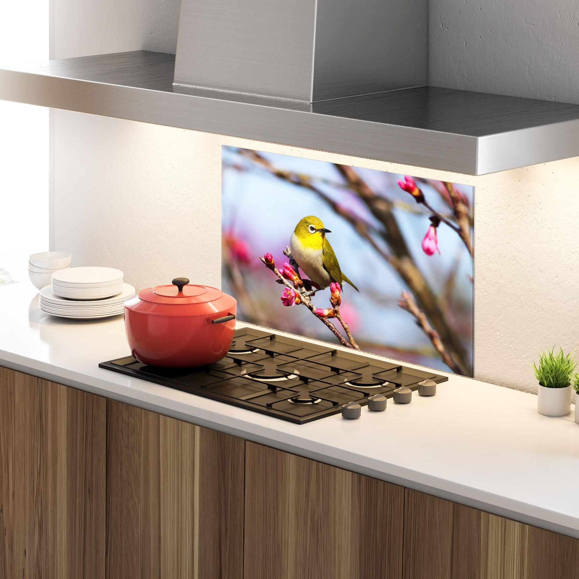 Panou Sticla Bucatarie Cute Pink Flower Buds mockup 4