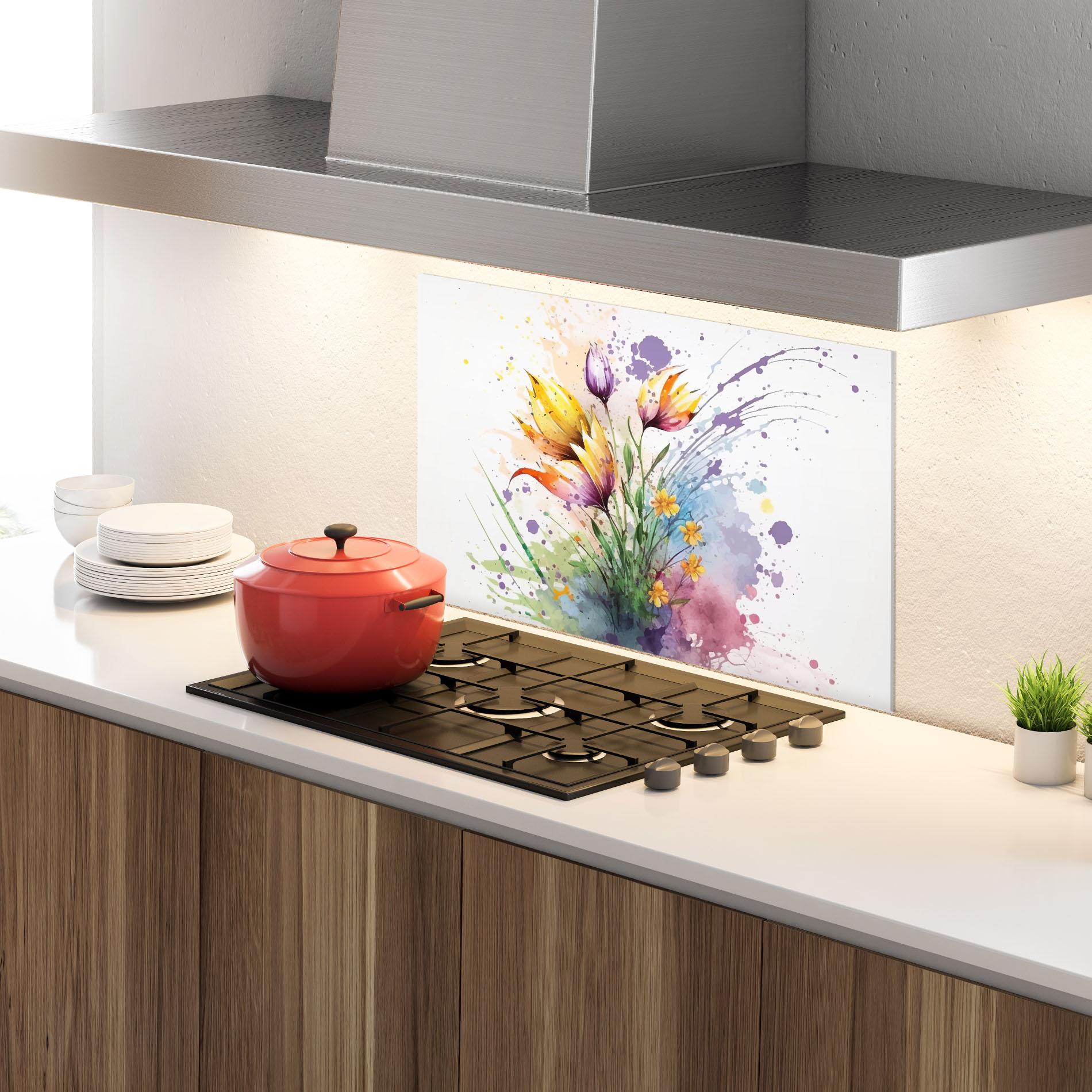 Panou Sticla Bucatarie Purple Yellow Spring mockup 4