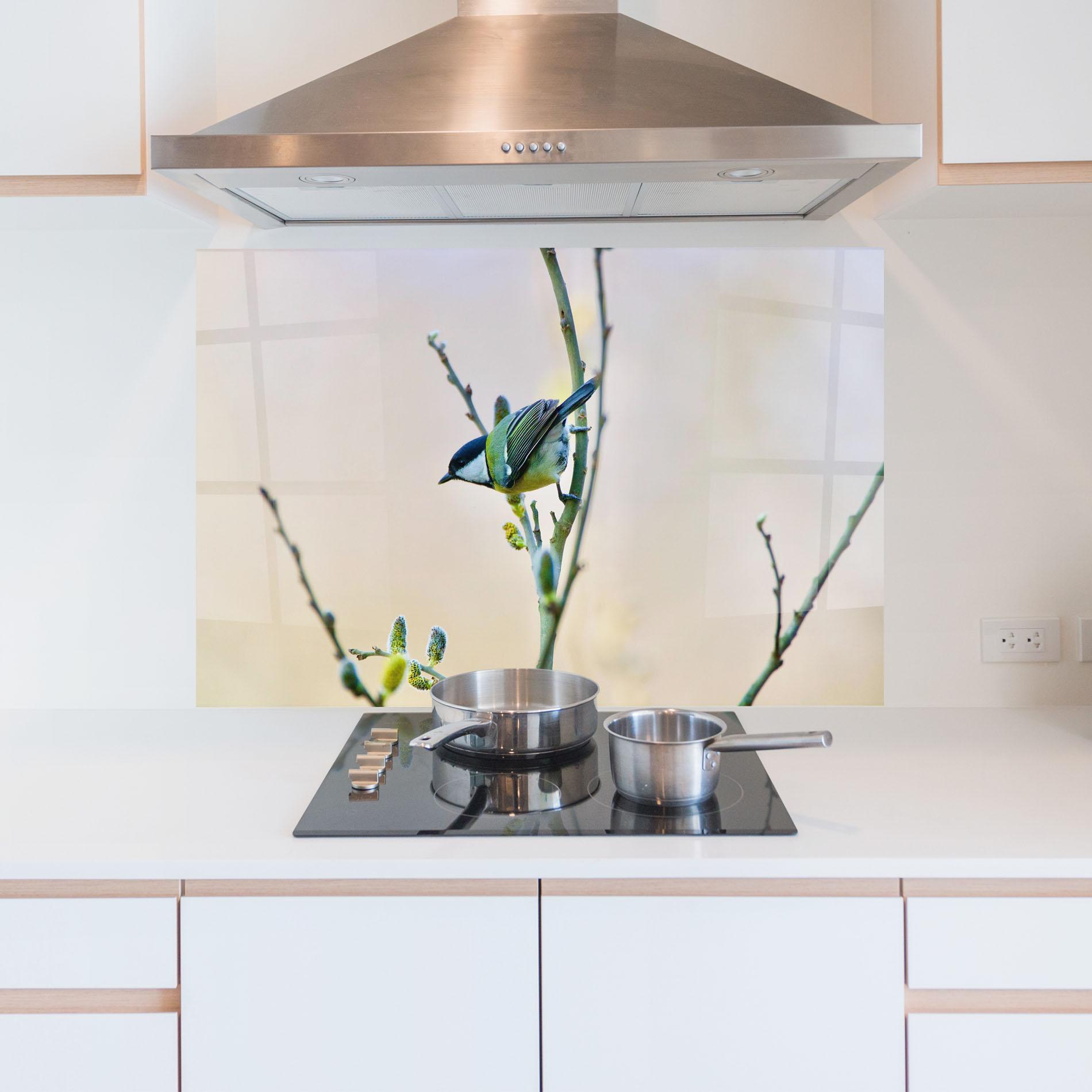 Panou Sticla Bucatarie Beautiful Spring Bird mockup 5