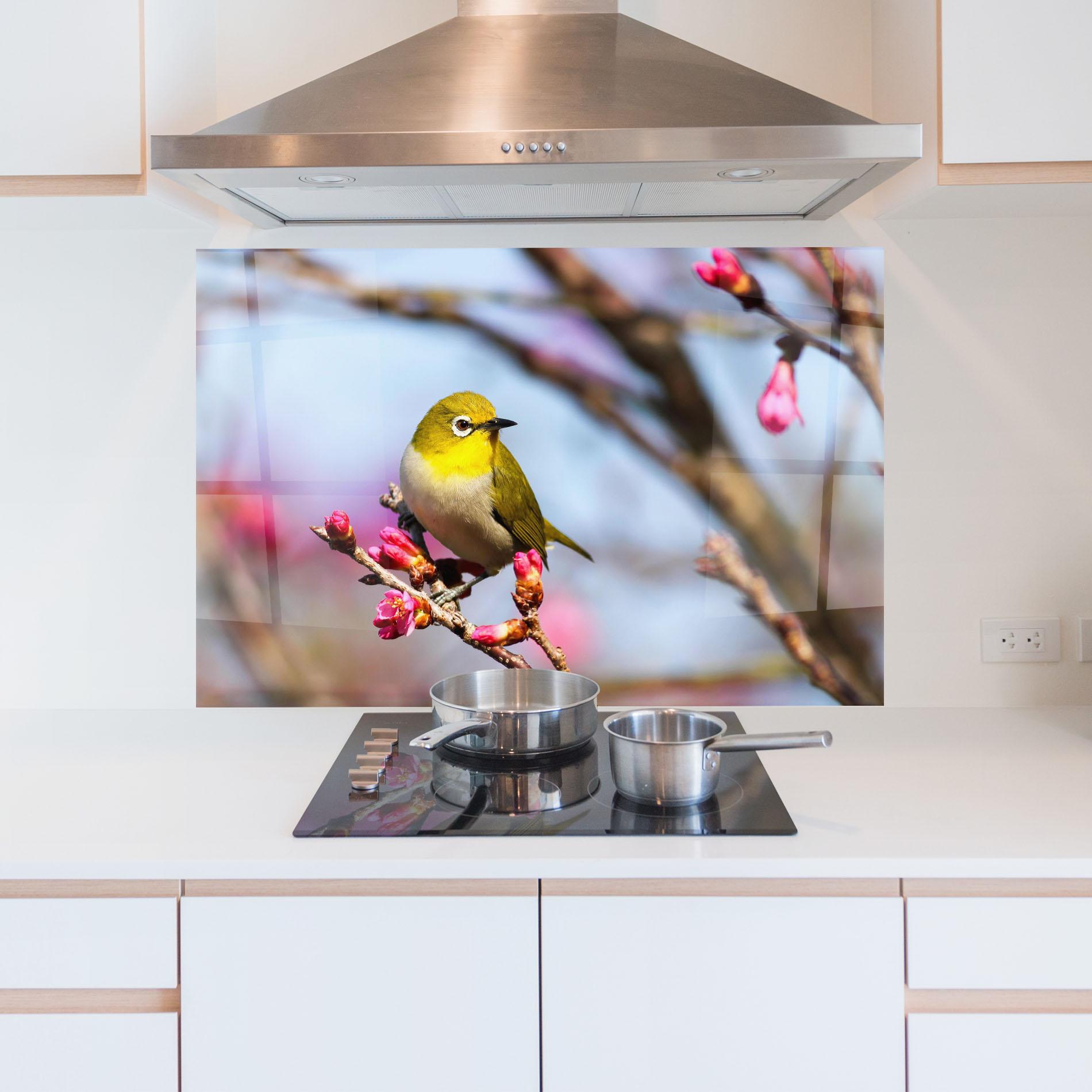 Panou Sticla Bucatarie Cute Pink Flower Buds mockup 5