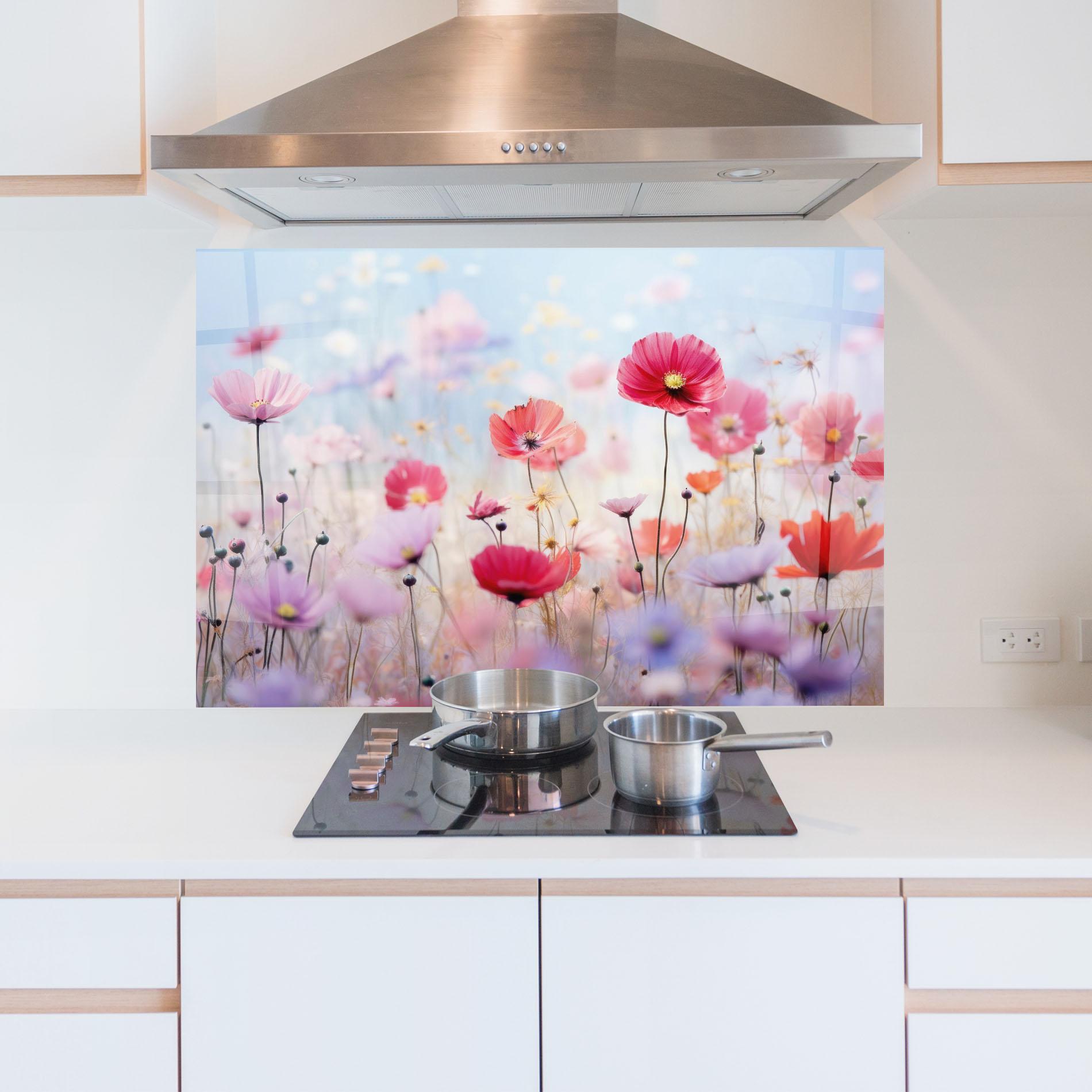 Panou Sticla Bucatarie Dreamy Sprig Pink Flower mockup 5