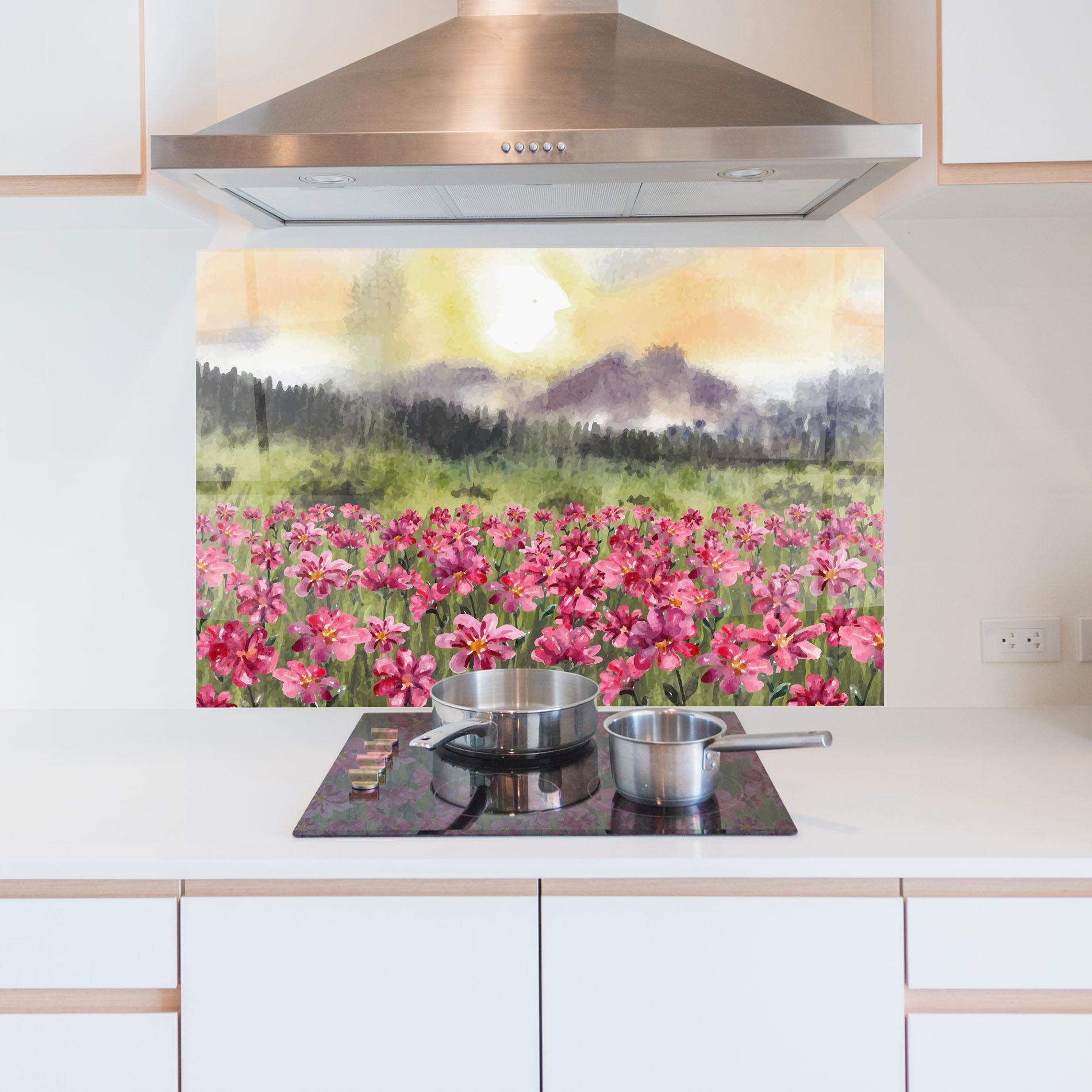 Panou Sticla Bucatarie Pink Flower Spring mockup 5