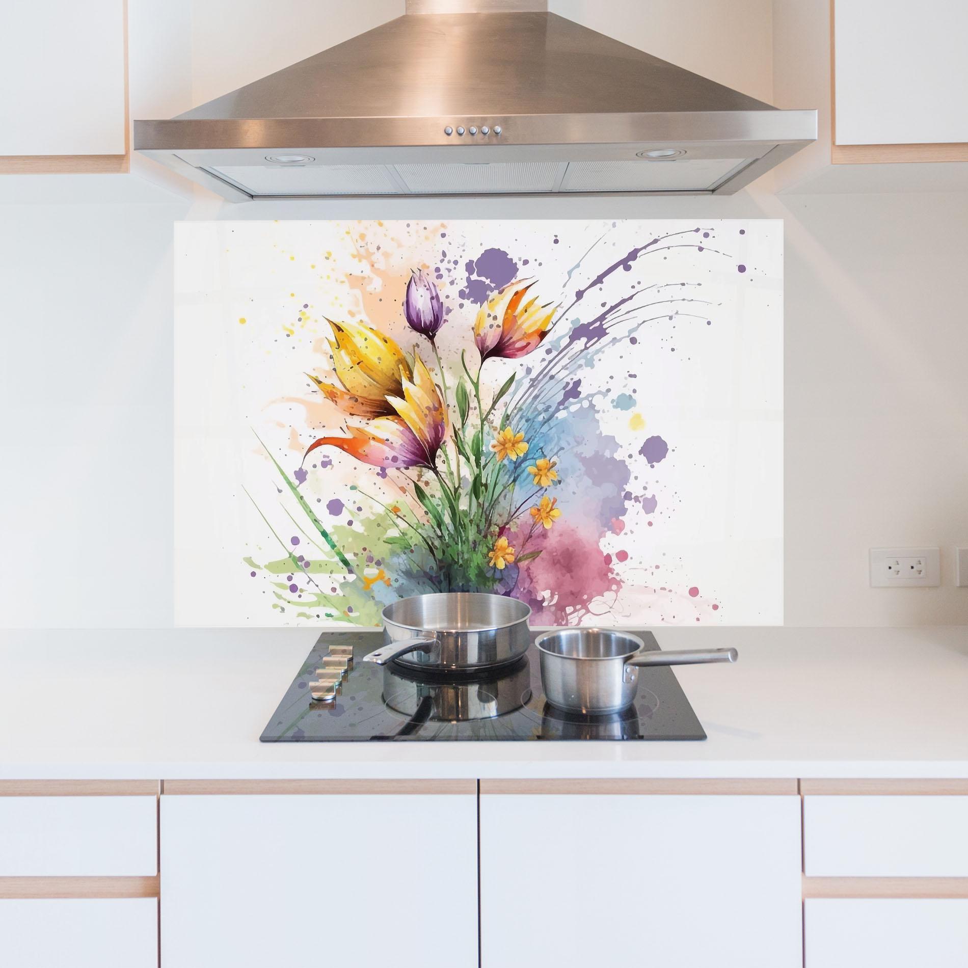 Panou Sticla Bucatarie Purple Yellow Spring mockup 5