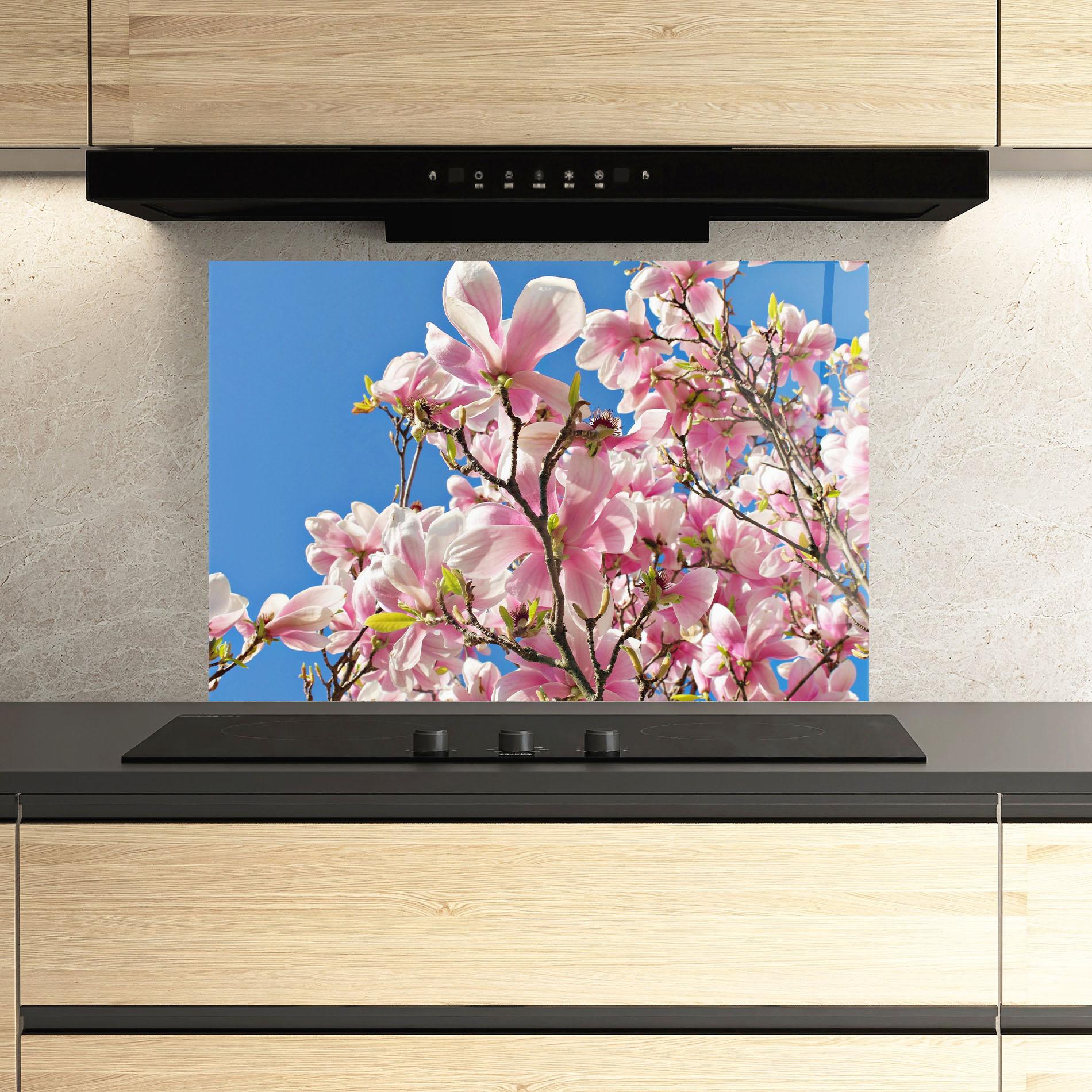 Panou Sticla Bucatarie Beautiful Pink Chinese Tree mockup 3