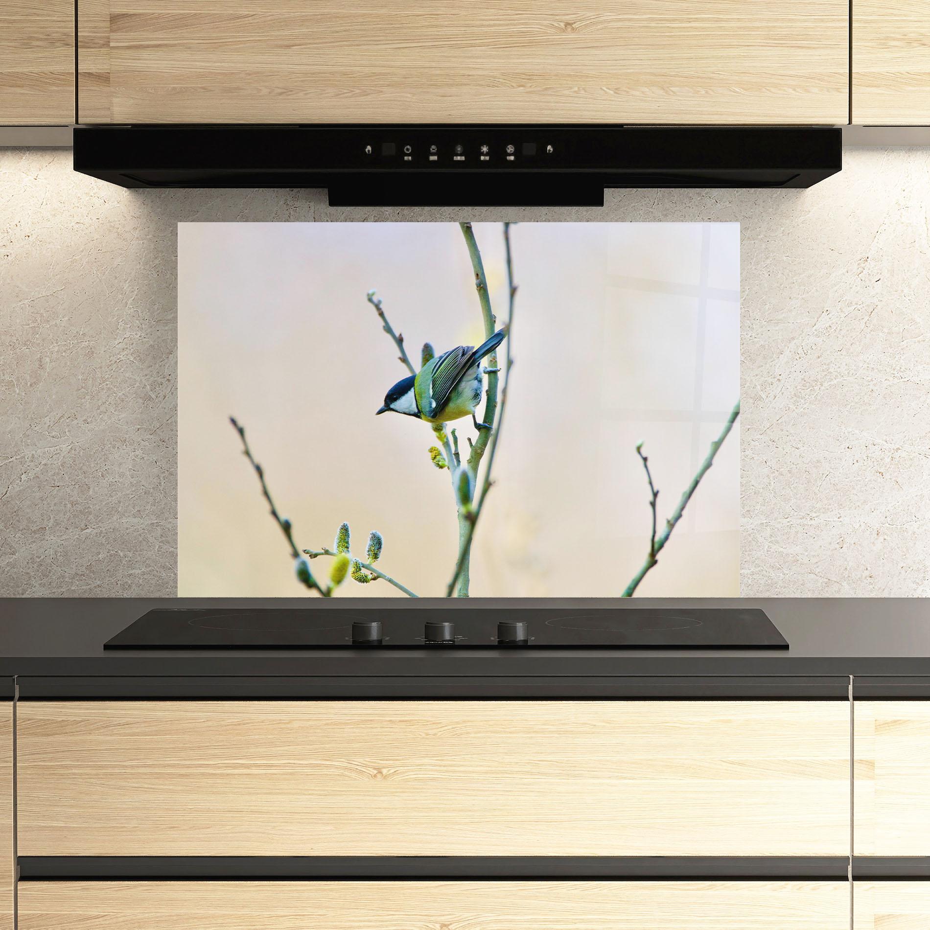 Panou Sticla Bucatarie Beautiful Spring Bird mockup 3