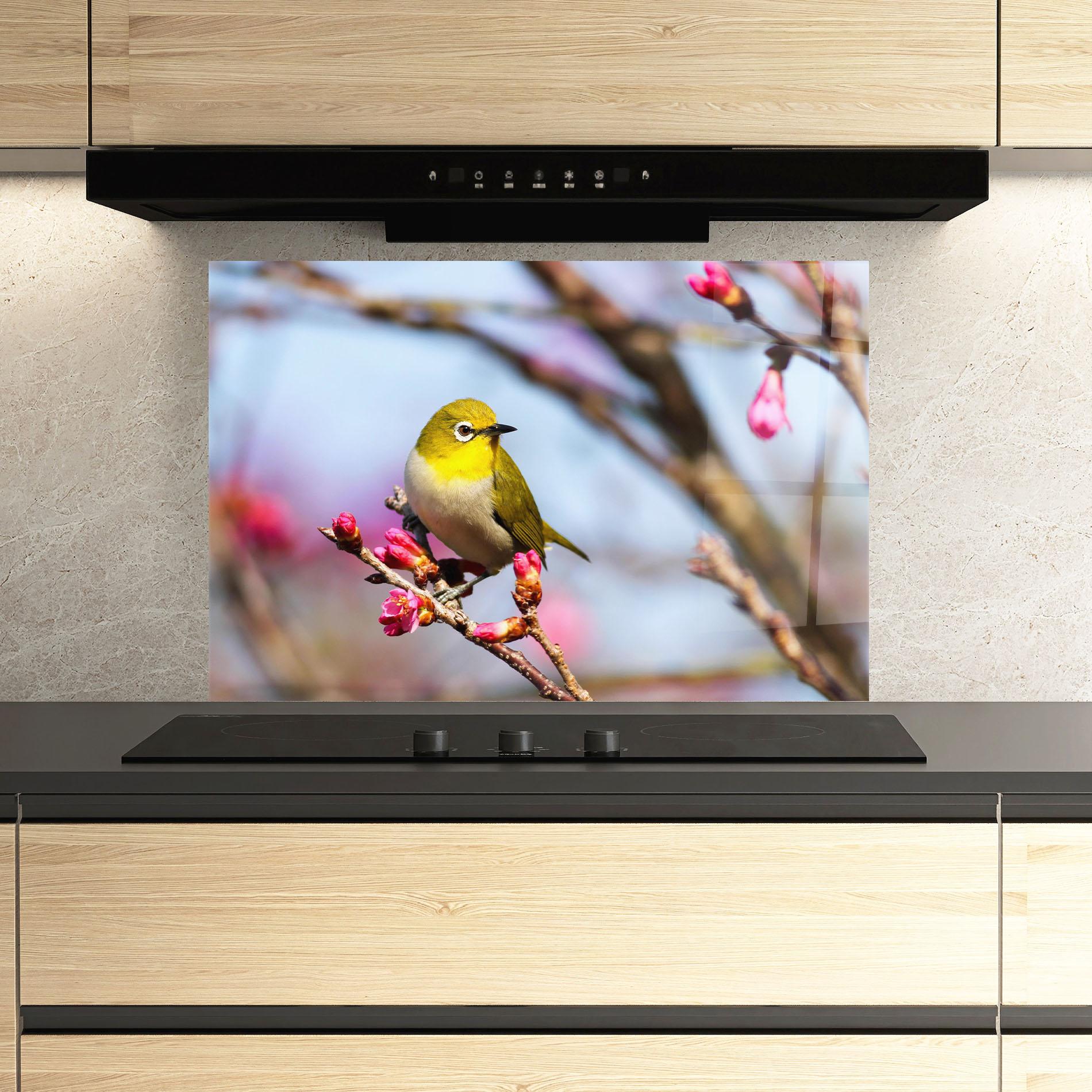 Panou Sticla Bucatarie Cute Pink Flower Buds mockup 3