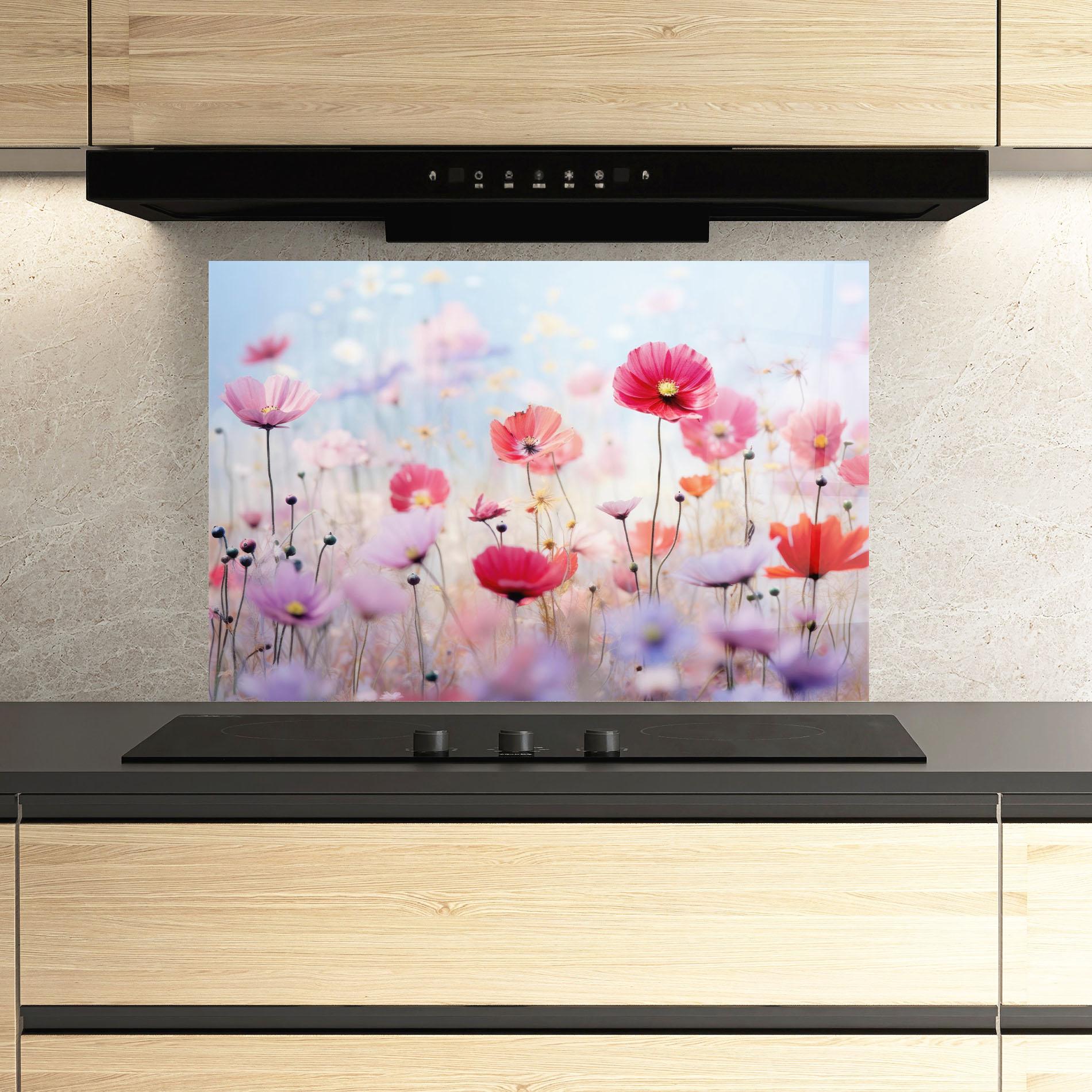 Panou Sticla Bucatarie Dreamy Sprig Pink Flower mockup 3