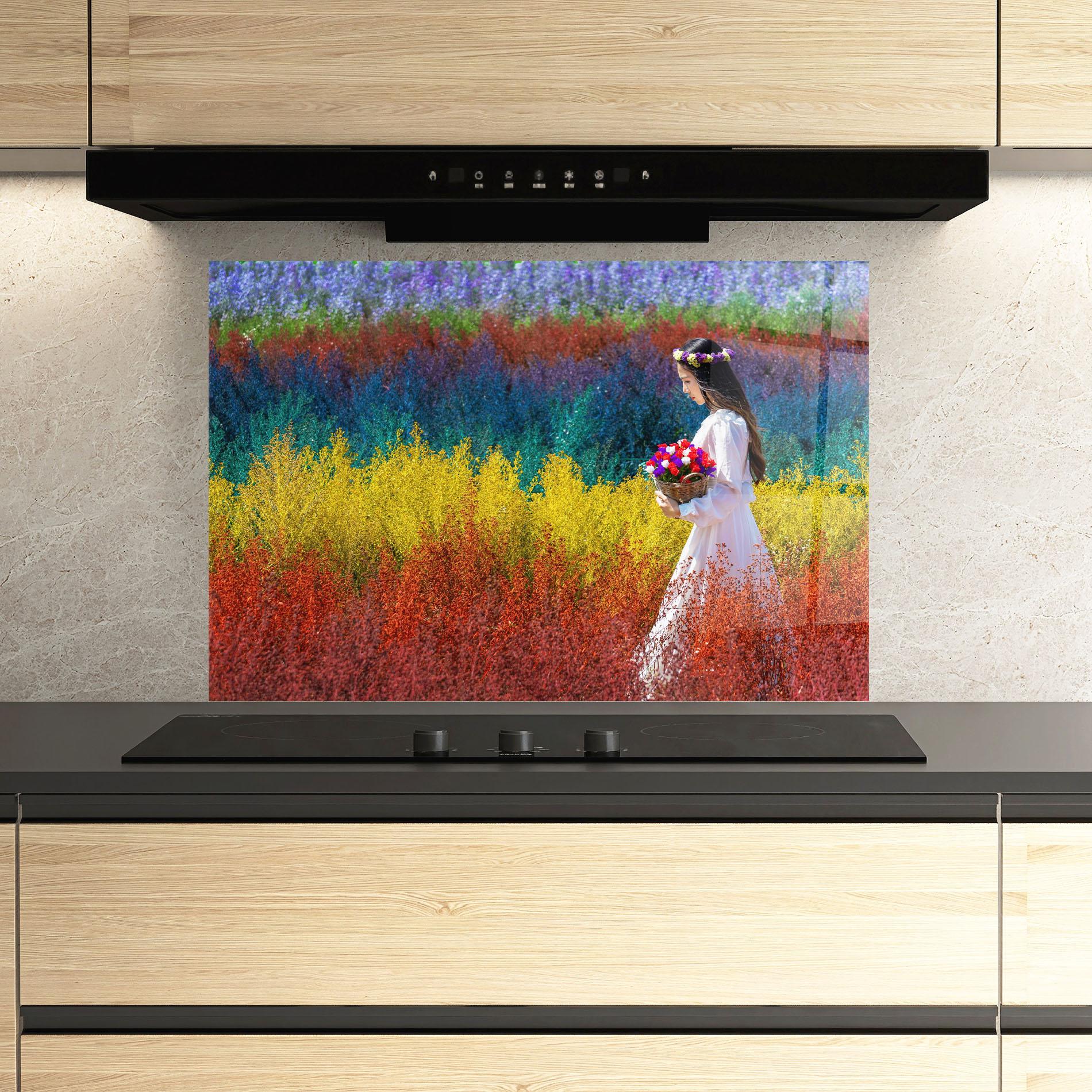 Panou Sticla Bucatarie Holding Spring Flowers mockup 3