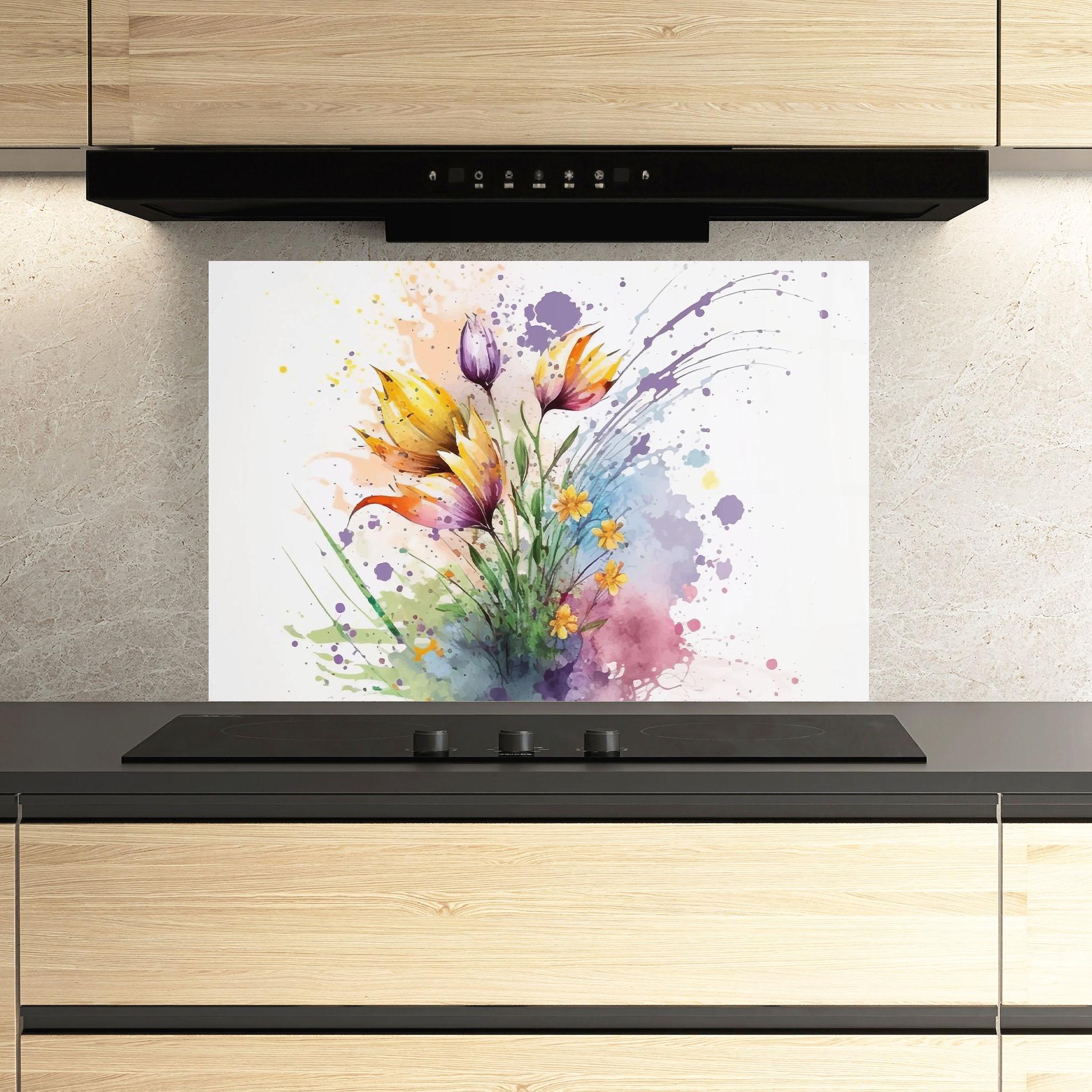 Panou Sticla Bucatarie Purple Yellow Spring mockup 3