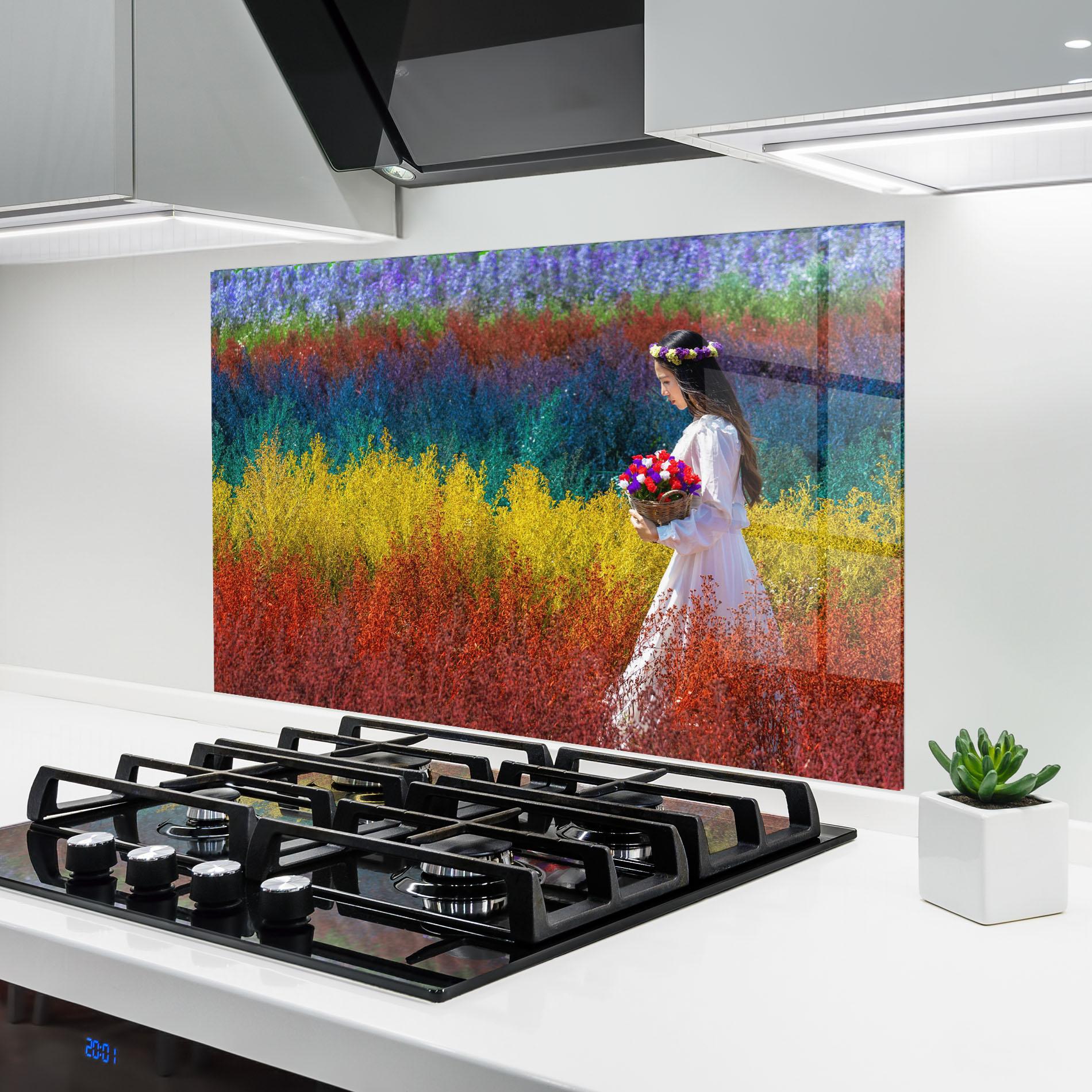 Panou Sticla Bucatarie Holding Spring Flowers mockup 6