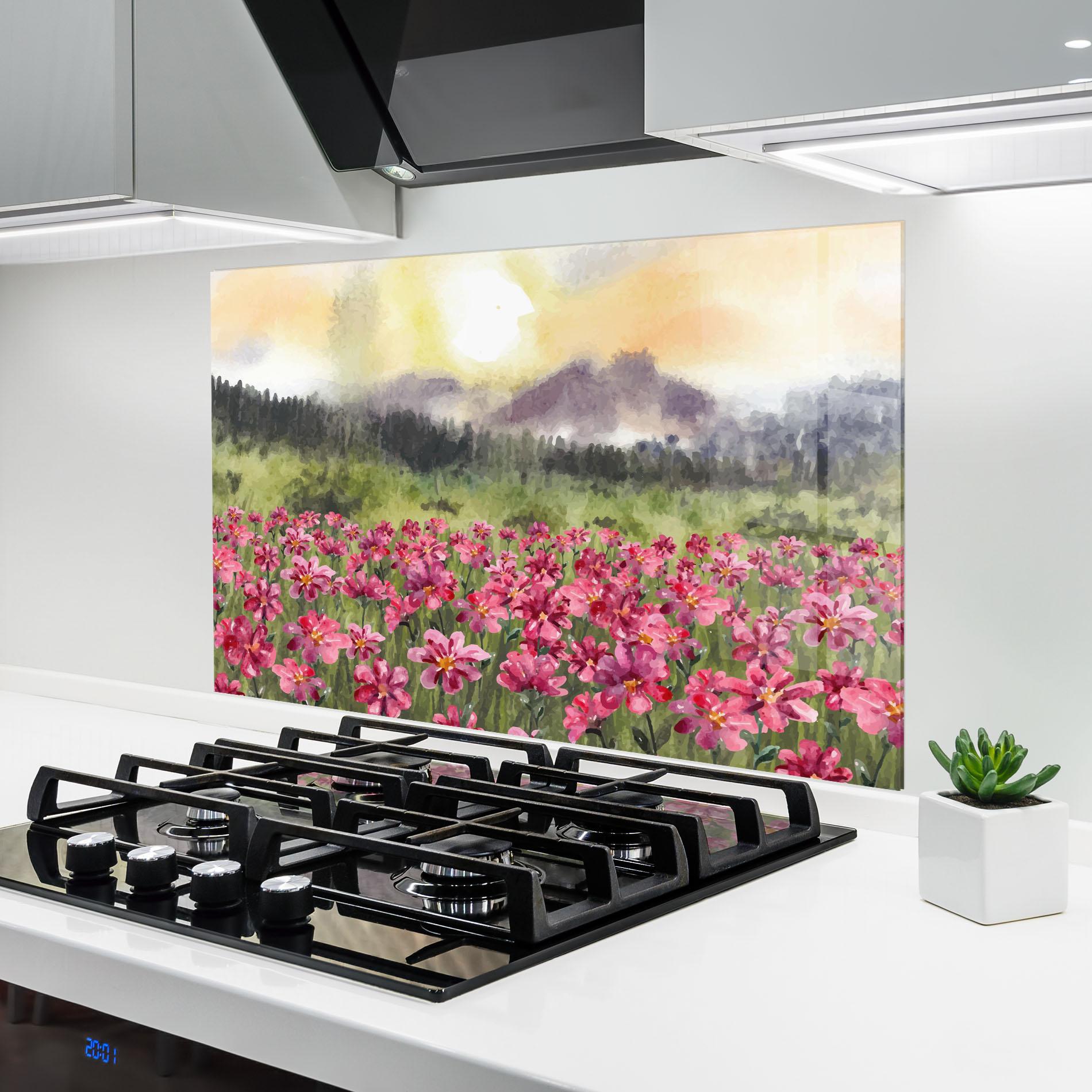 Panou Sticla Bucatarie Pink Flower Spring mockup 6