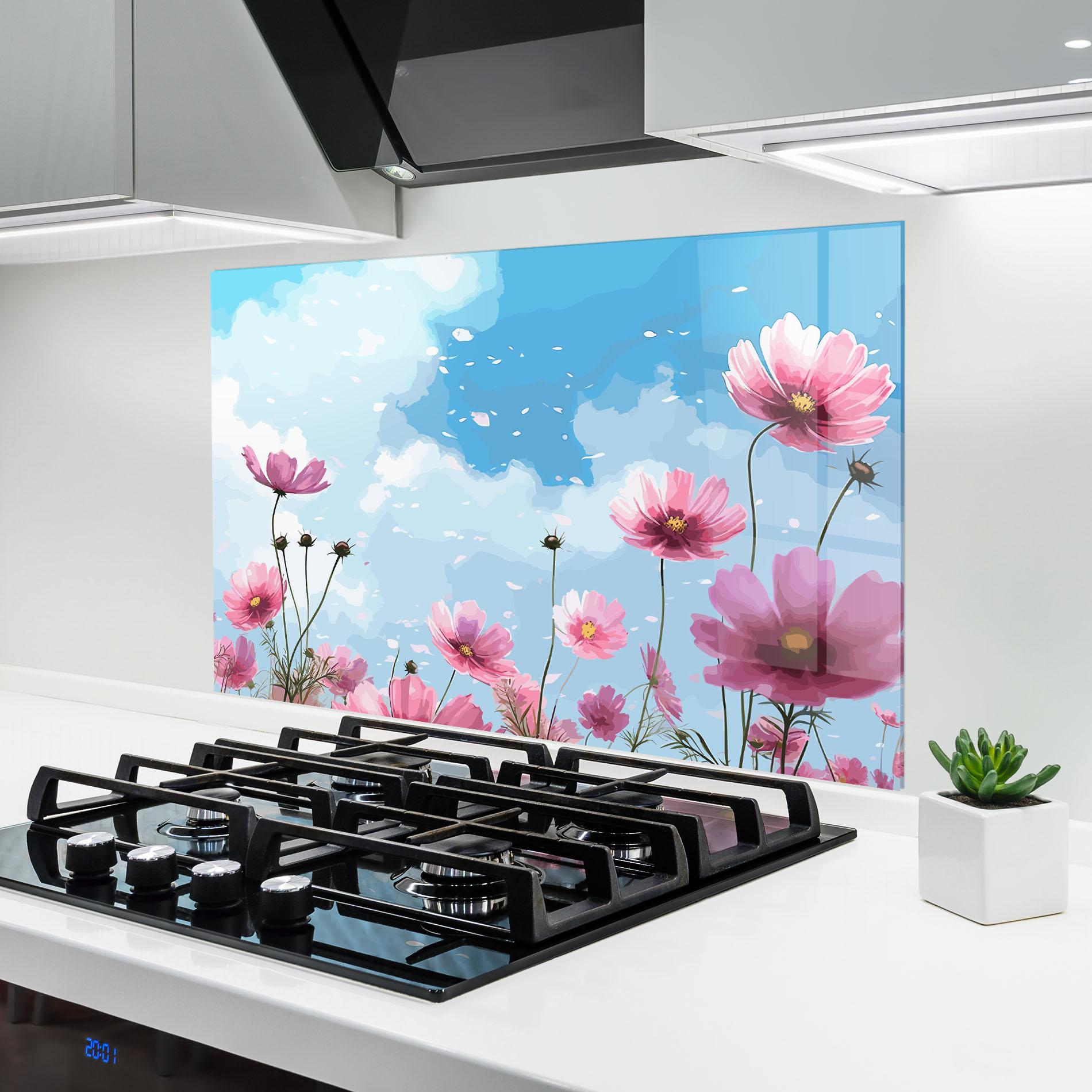 Panou Sticla Bucatarie Pink Flowers Spring mockup 6