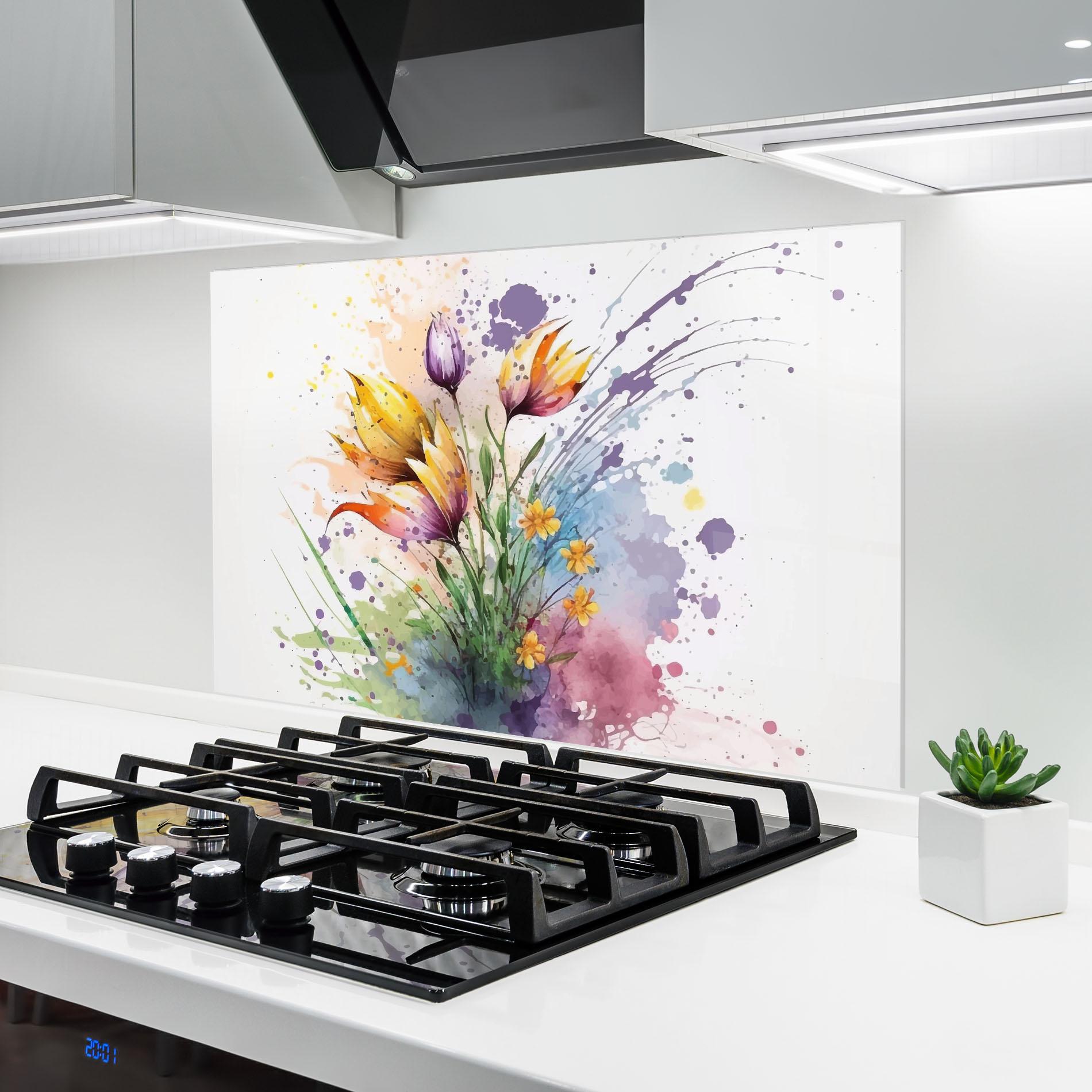 Panou Sticla Bucatarie Purple Yellow Spring mockup 6