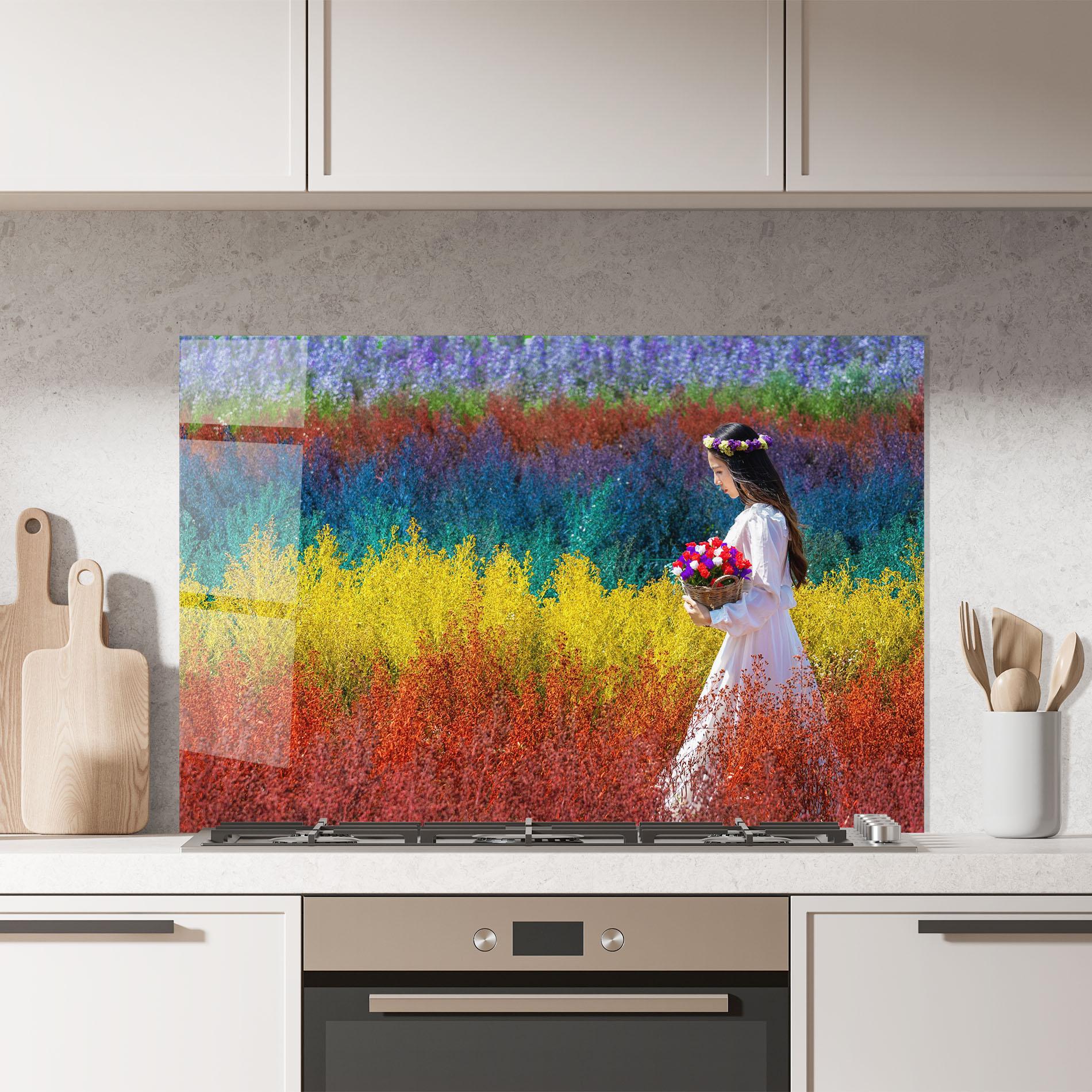 Panou Sticla Bucatarie Holding Spring Flowers mockup 7