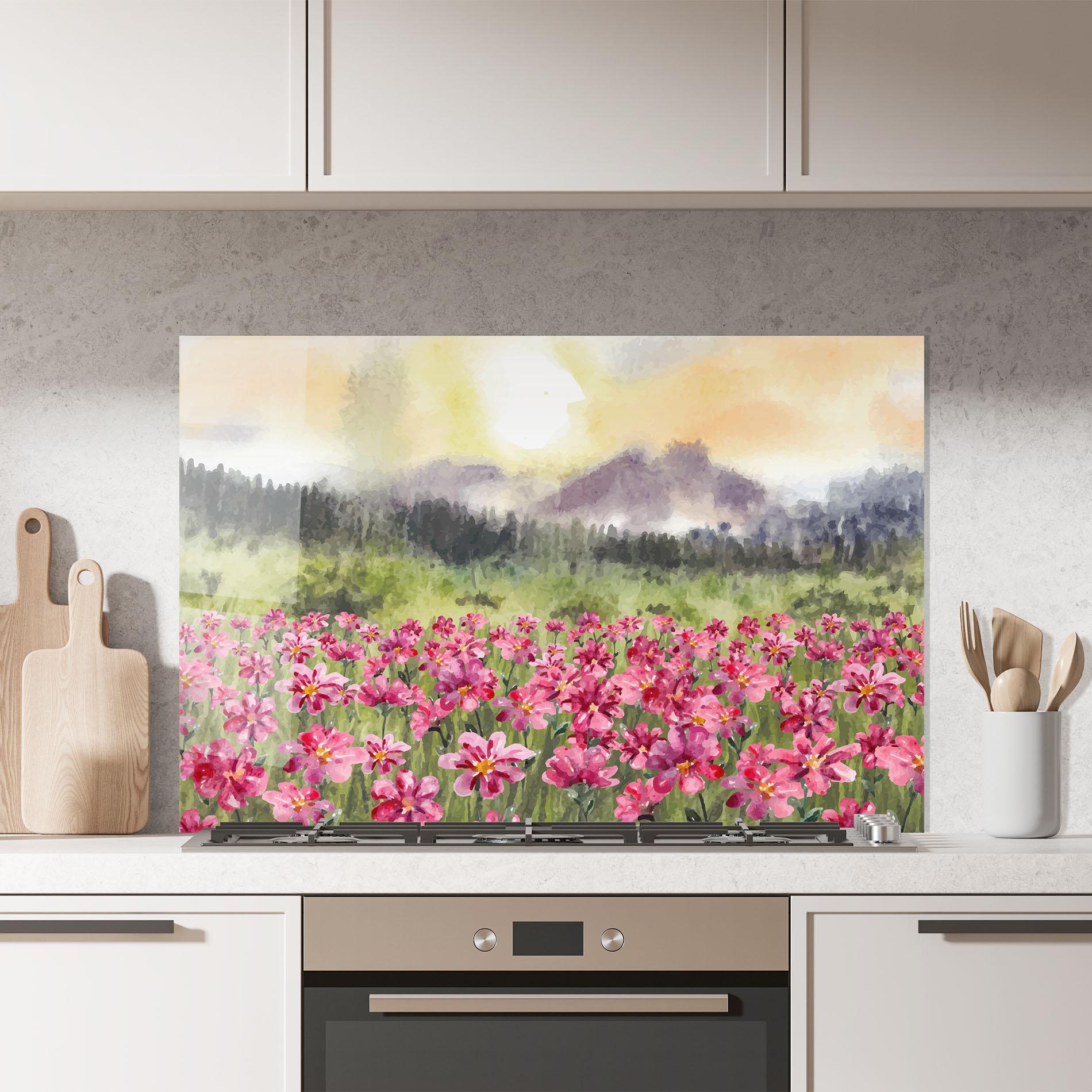 Panou Sticla Bucatarie Pink Flower Spring mockup 7