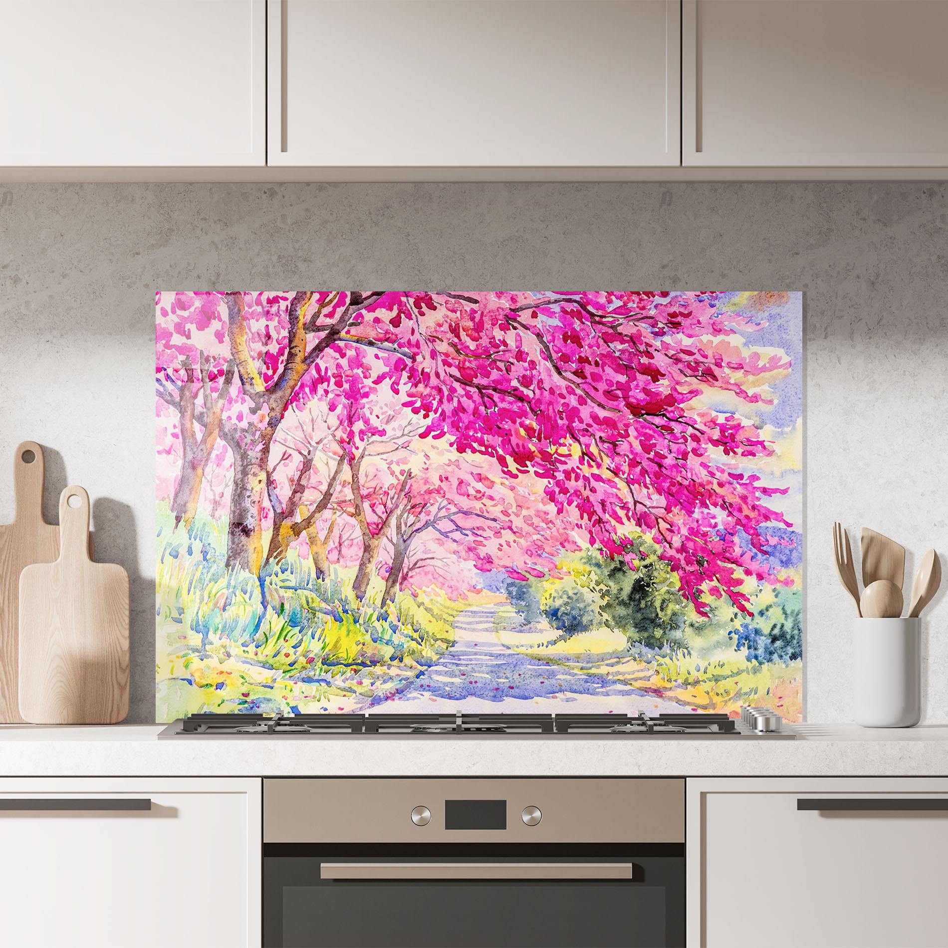 Panou Sticla Bucatarie Pink Trees Art mockup 7