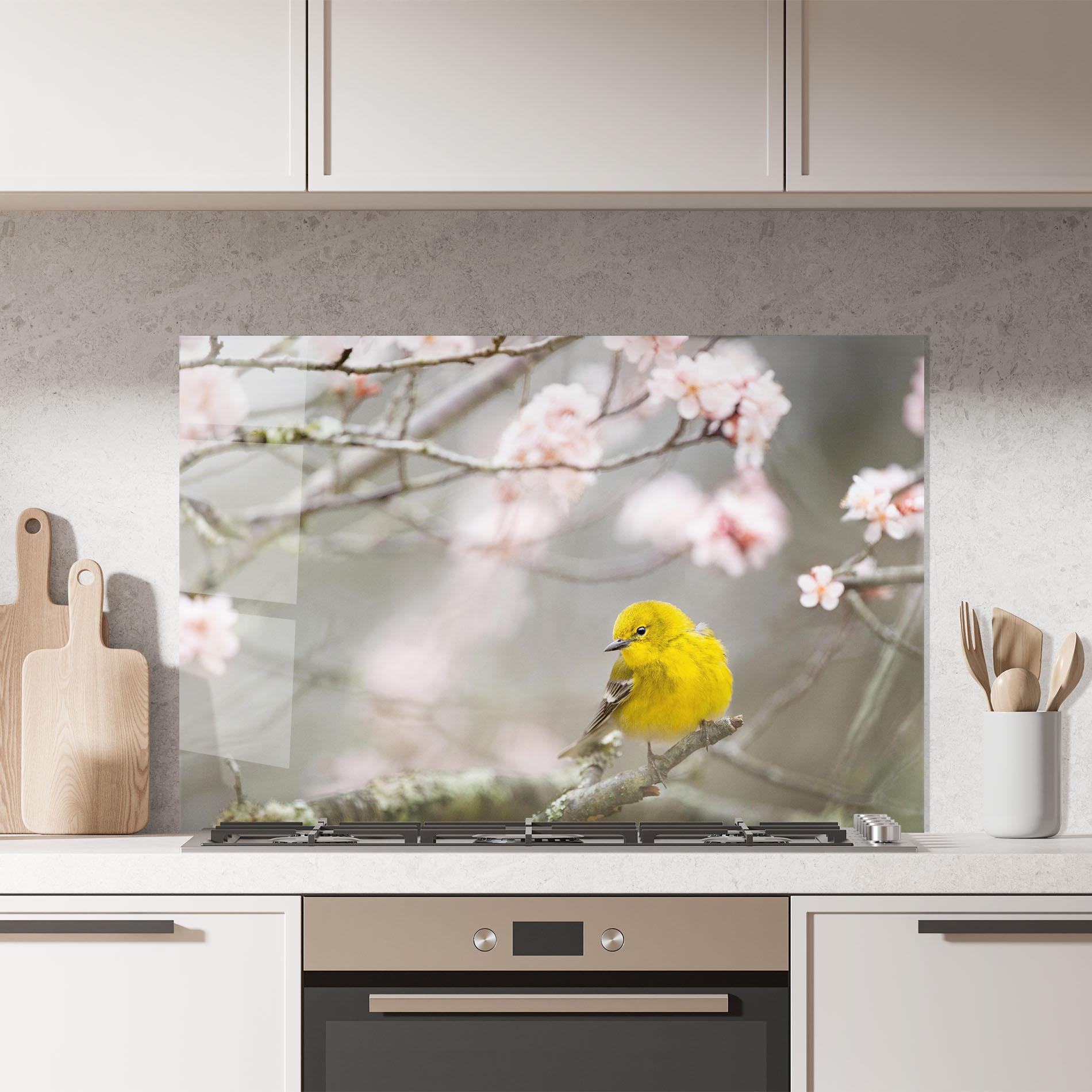Panou Sticla Bucatarie Pretty Spring Yellow Bird mockup 7