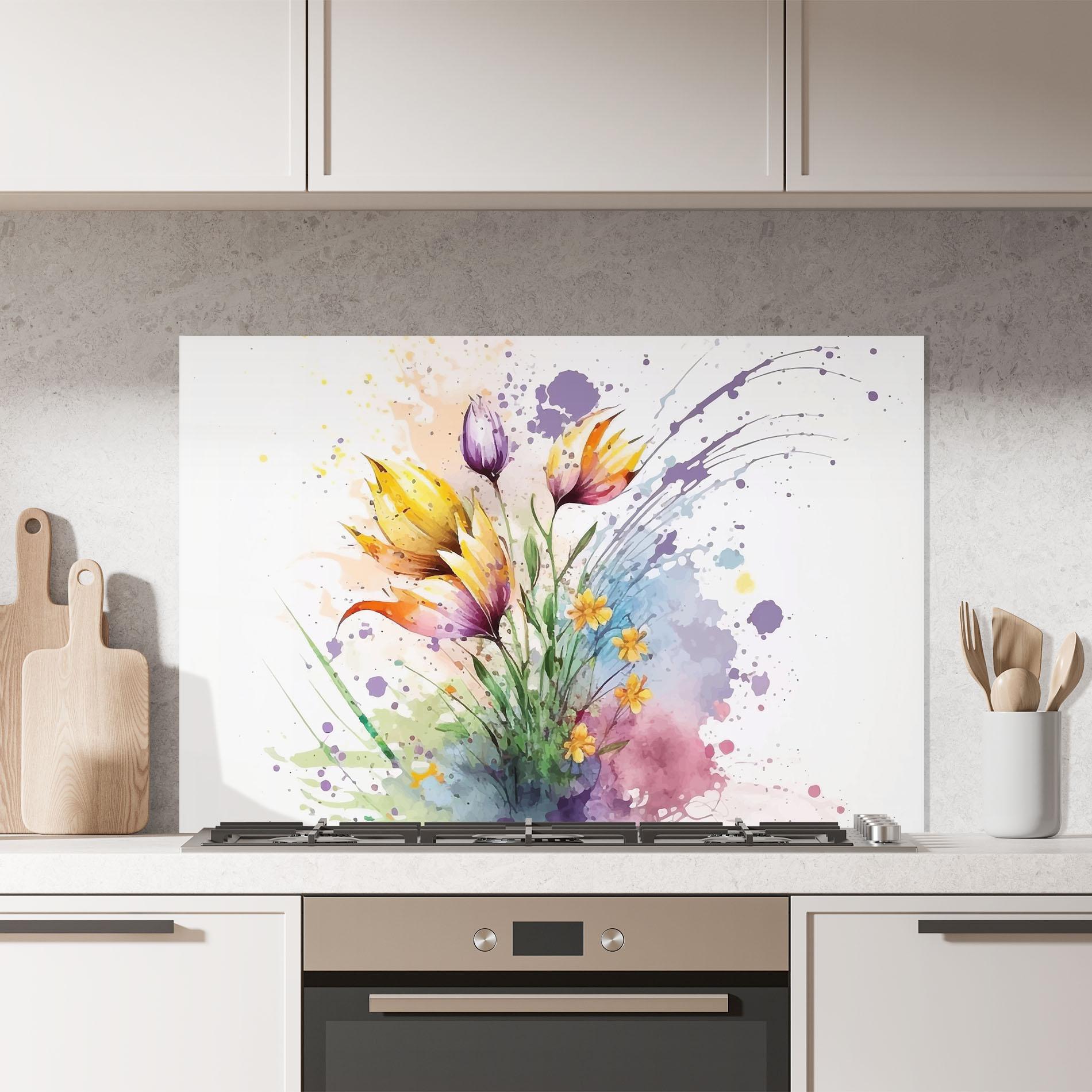 Panou Sticla Bucatarie Purple Yellow Spring mockup 7