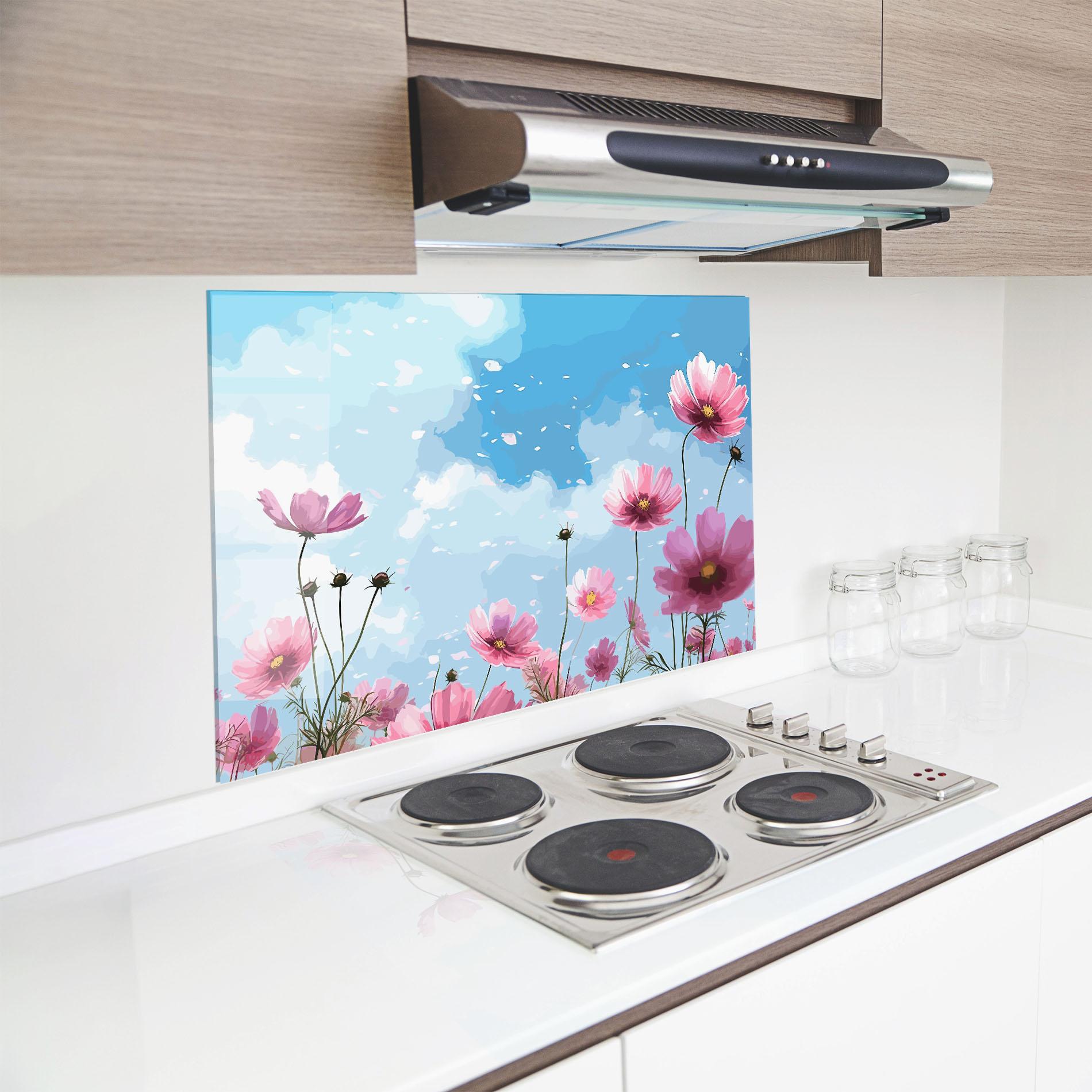 Panou Sticla Bucatarie Pink Flowers Spring mockup 8