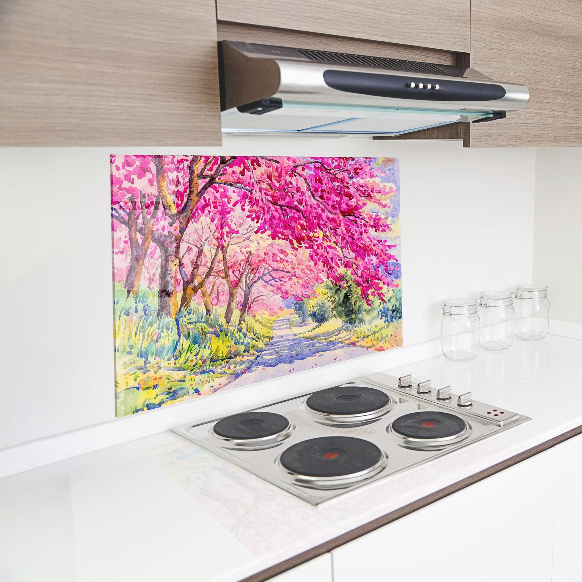 Panou Sticla Bucatarie Pink Trees Art mockup 8