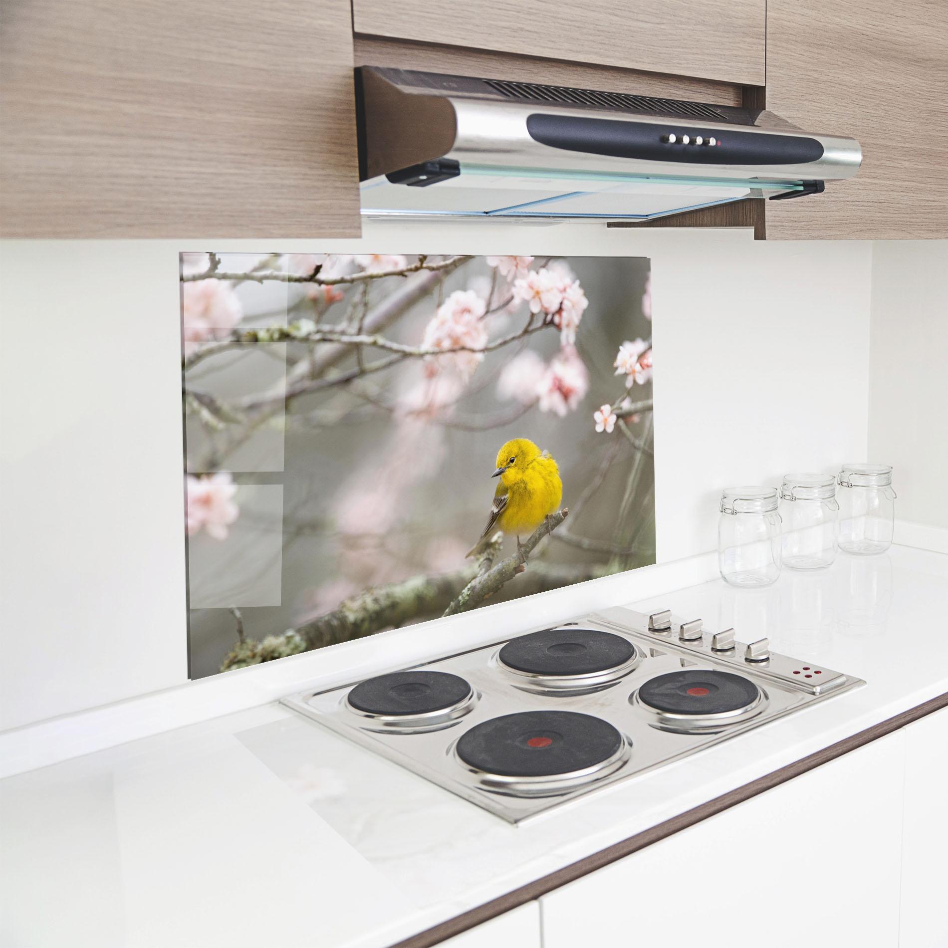 Panou Sticla Bucatarie Pretty Spring Yellow Bird mockup 8