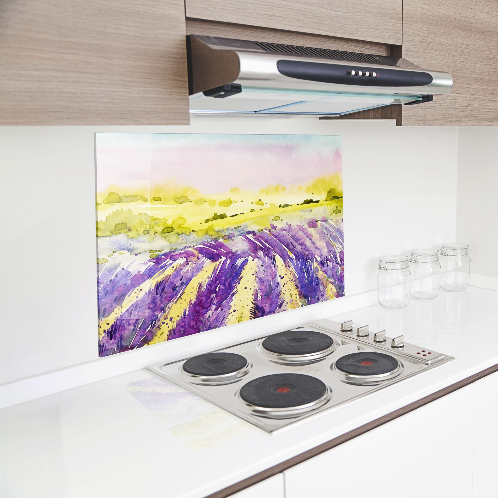 Panou Sticla Bucatarie Purple Spring Field mockup 8