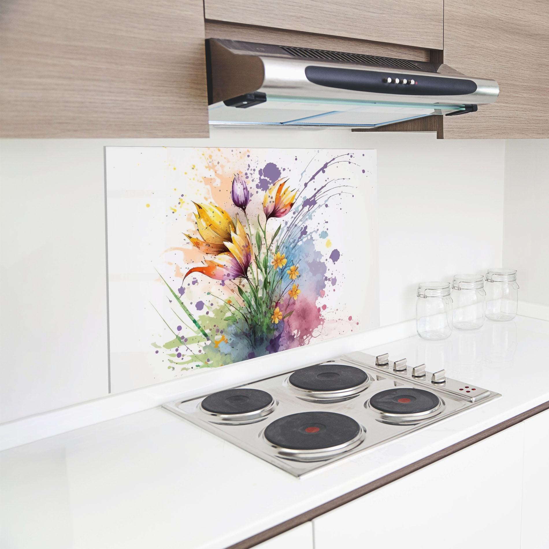 Panou Sticla Bucatarie Purple Yellow Spring mockup 8