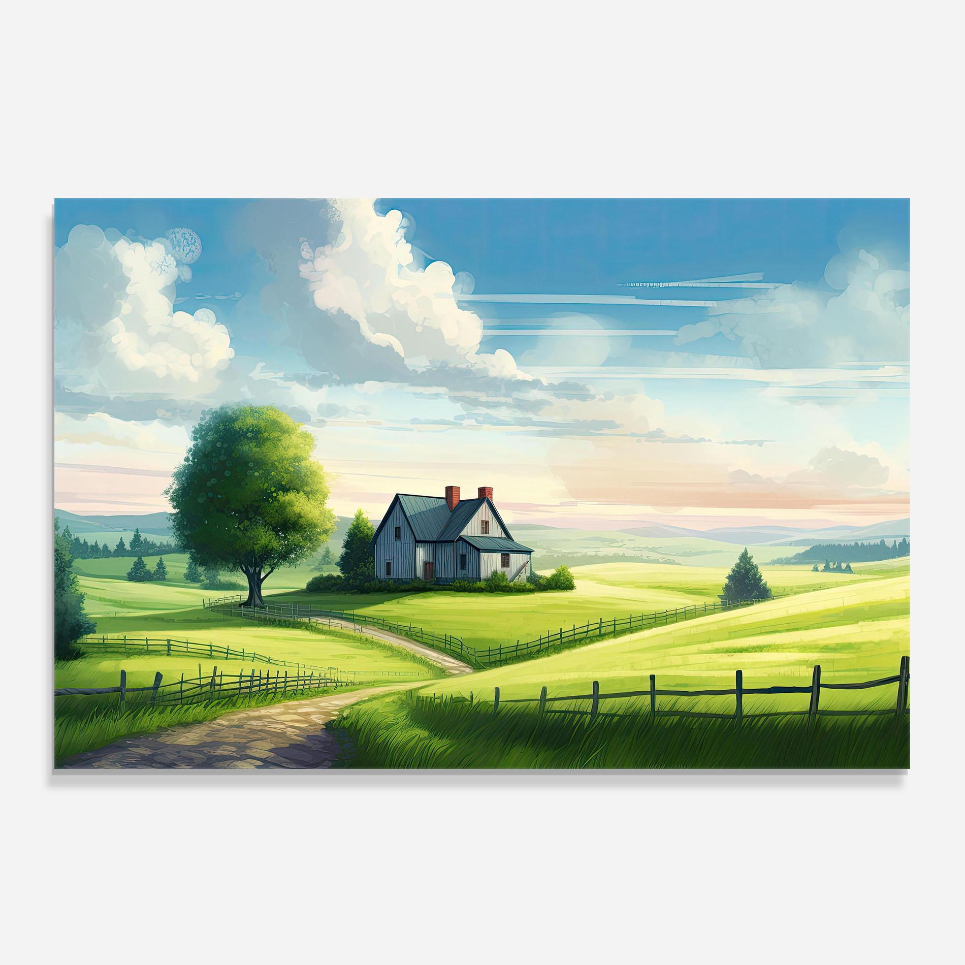 Panou Sticla Bucatarie Calming Rural View mockup 0