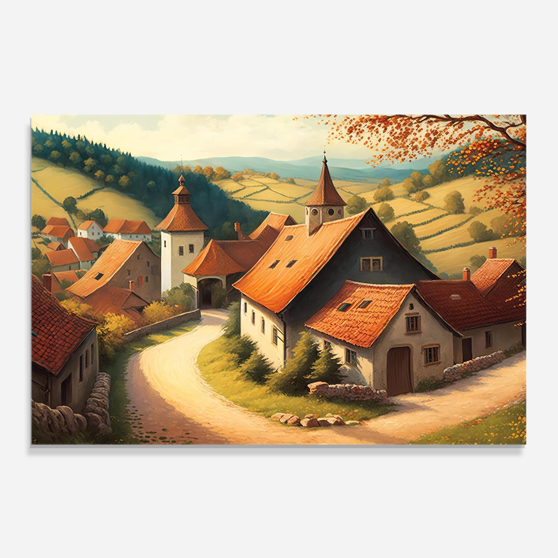 Panou Sticla Bucatarie Countryside Village mockup 0