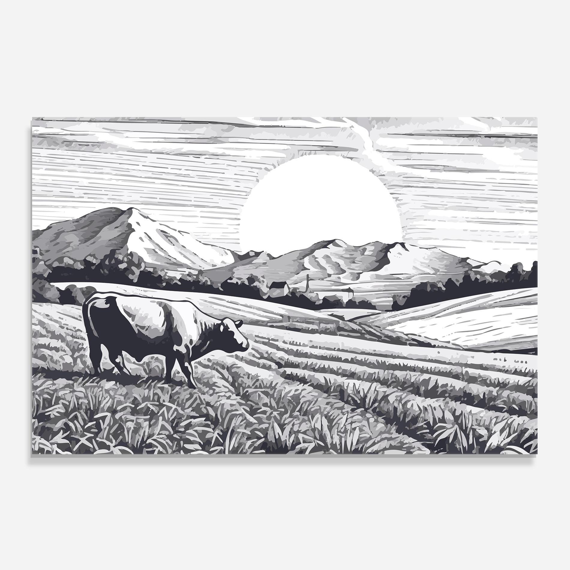 Panou Sticla Bucatarie Cow Grey Ink mockup 0