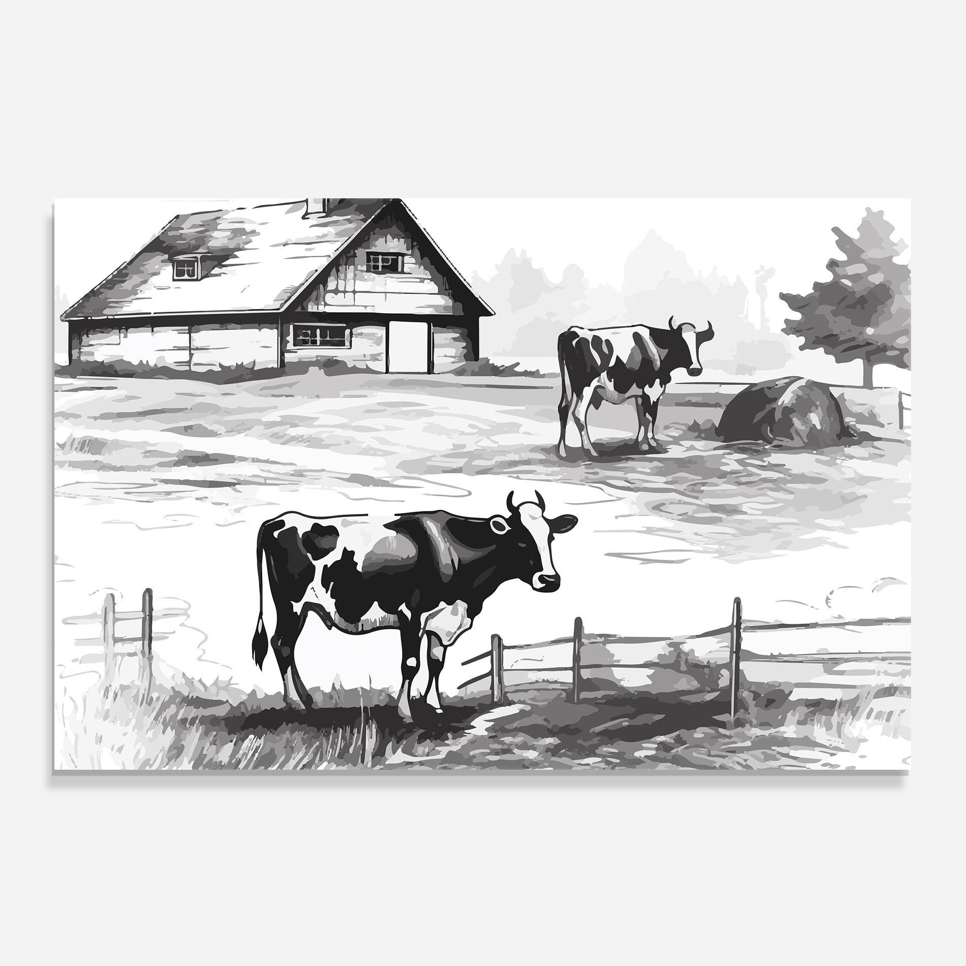 Panou Sticla Bucatarie Cows Farm Ink mockup 0