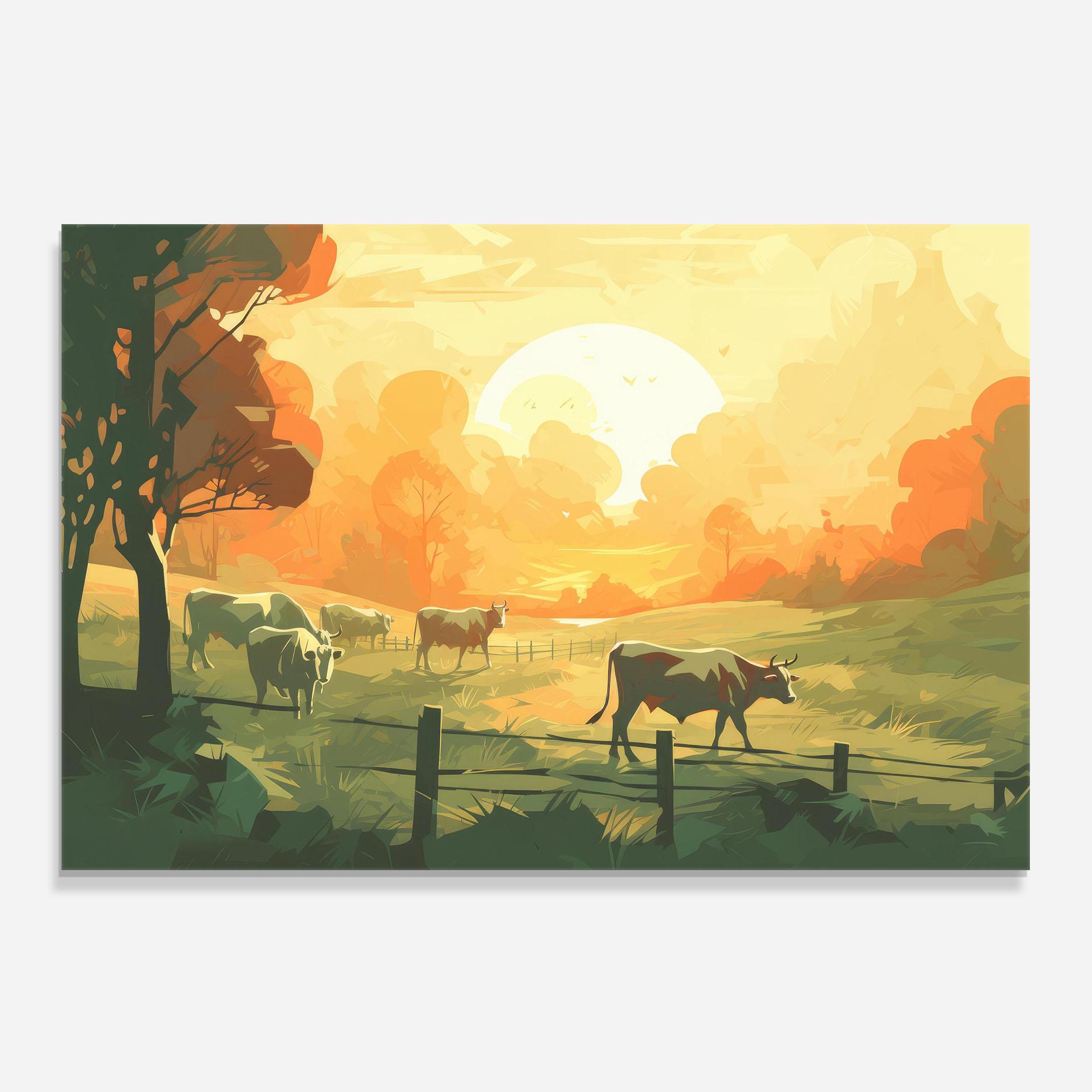 Panou Sticla Bucatarie Cows Grazing mockup 0