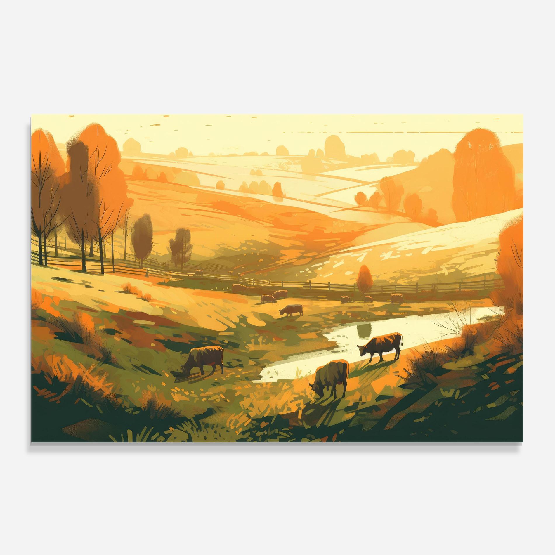 Panou Sticla Bucatarie Cows Sunlight Art mockup 0