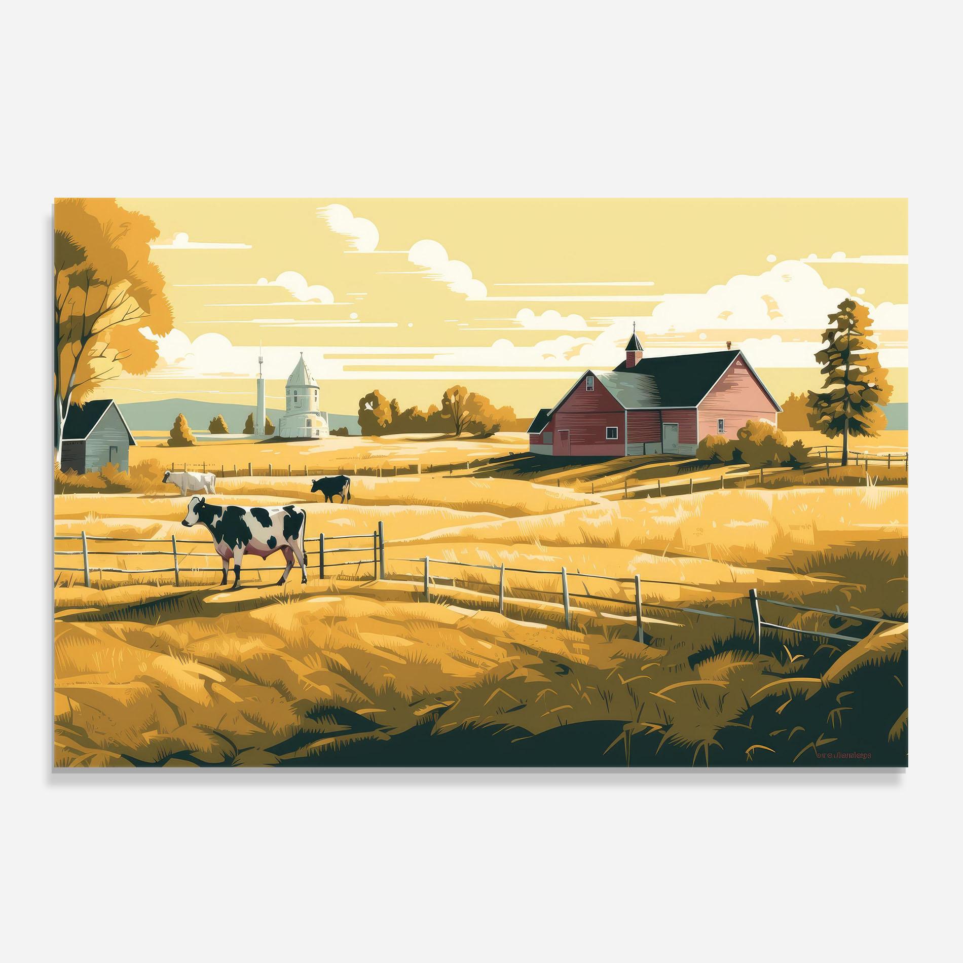 Panou Sticla Bucatarie Cows Sunlight Farm mockup 0